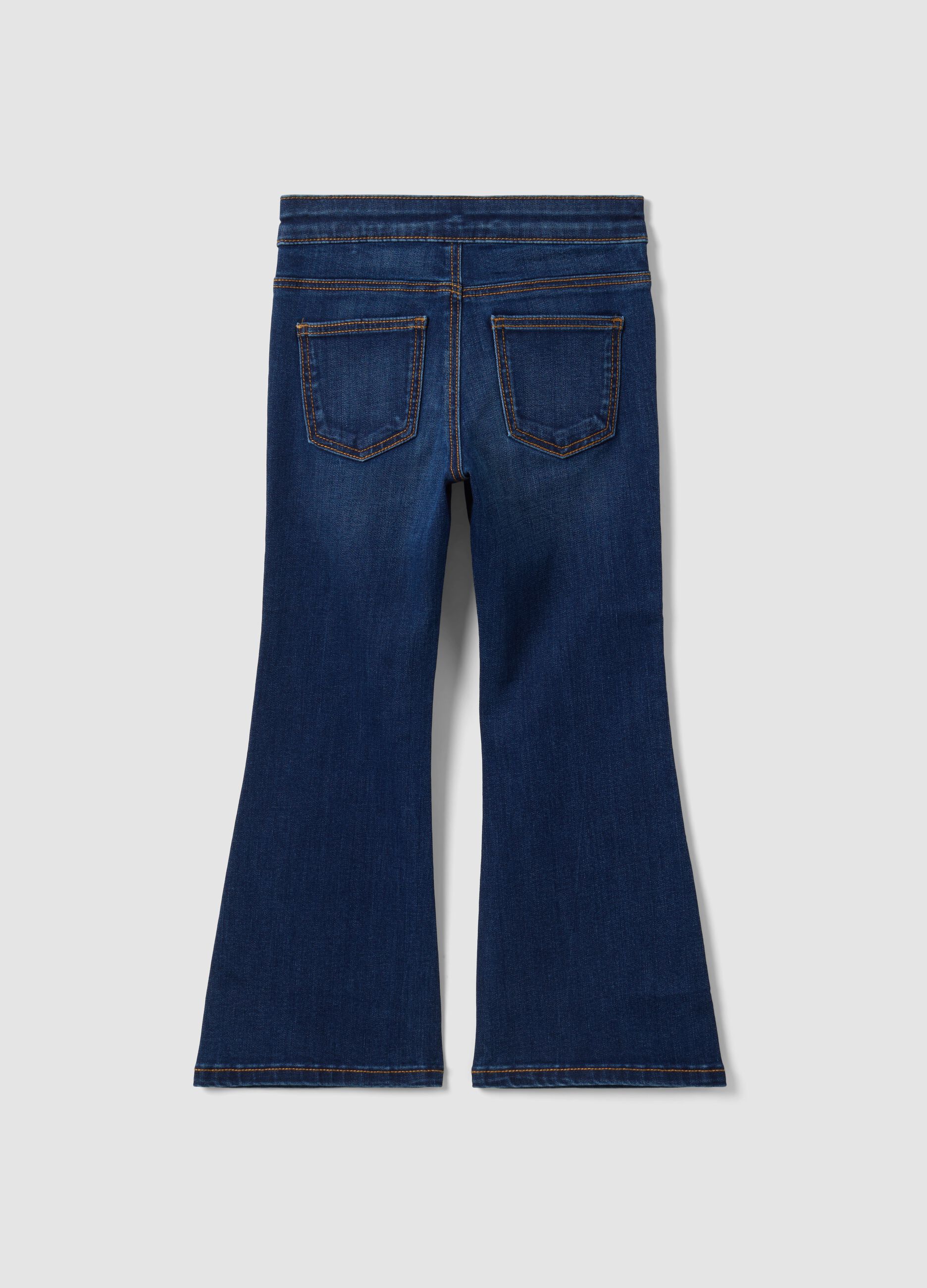 Jeans blu flare in cotone e viscosa elasticizzata per bambina