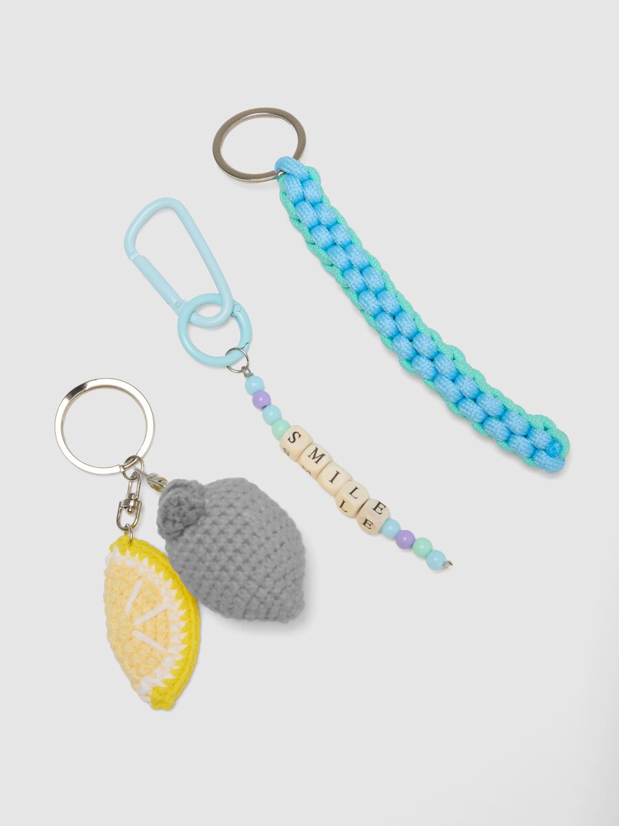 Multicolor pure cotton knitted keyring with lemon_1
