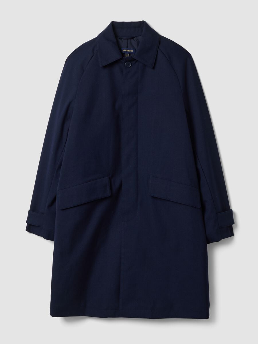 Cappotto imbottito blu navy in lana e viscosa elasticizzata over fit_0