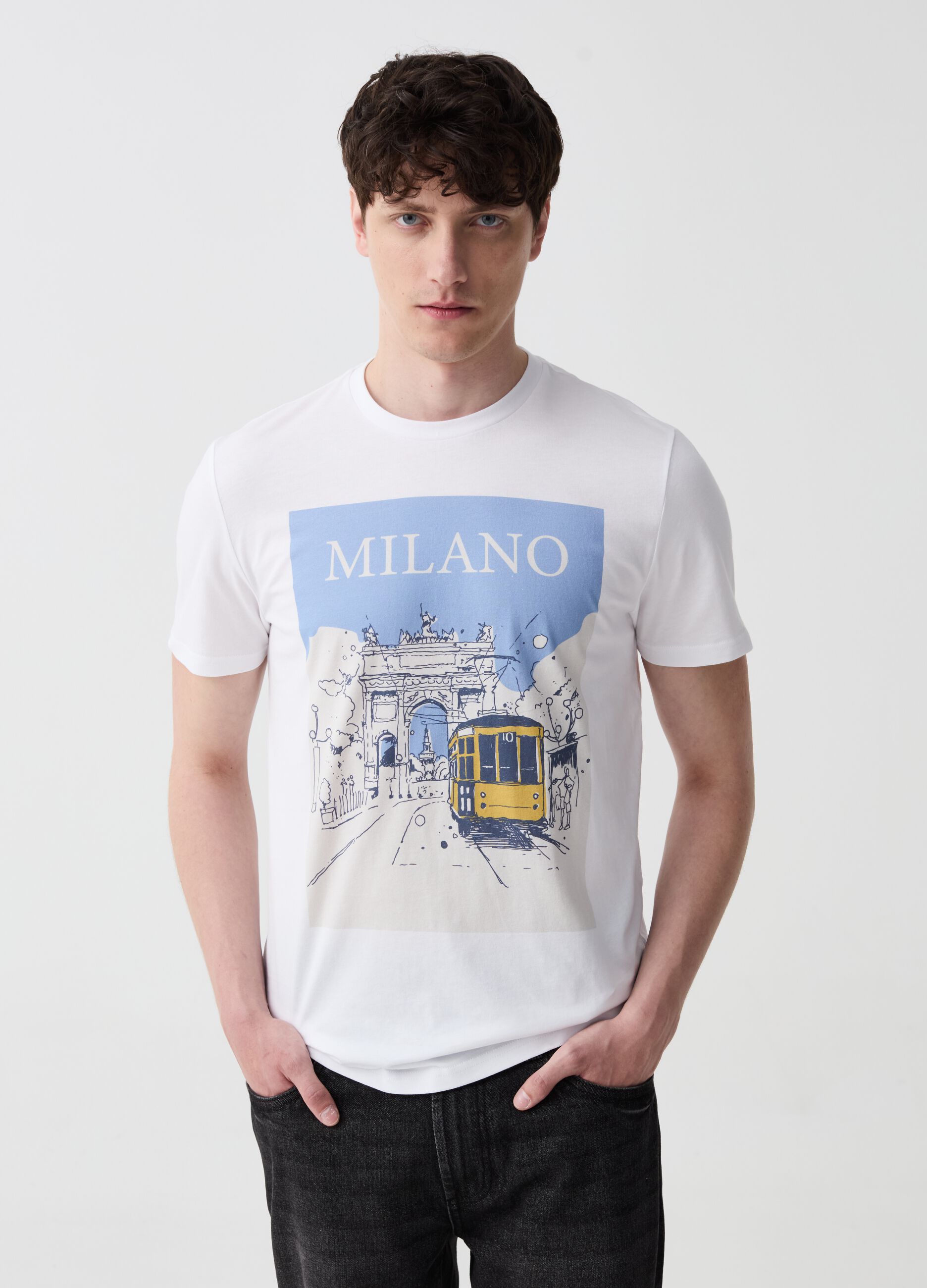 T-shirt in cotone con stampa Milano