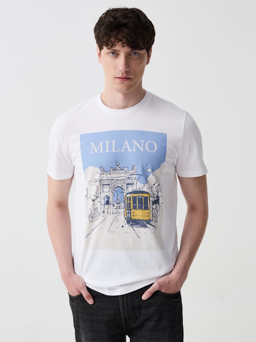 Cotton T-shirt with Milan print_0