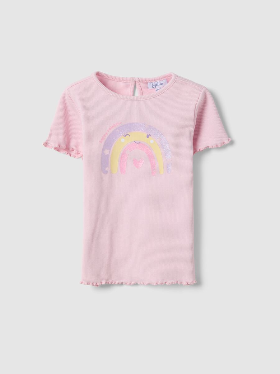 Pink Stretch Cotton T-Shirt for Girls with Designs_0