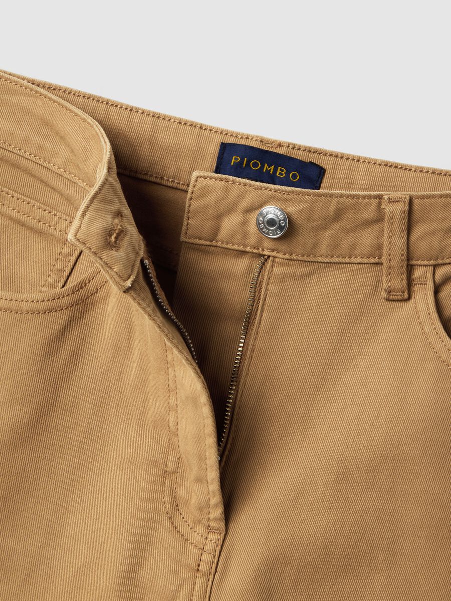 Straight Brown Stretch Cotton Chino Trousers_5