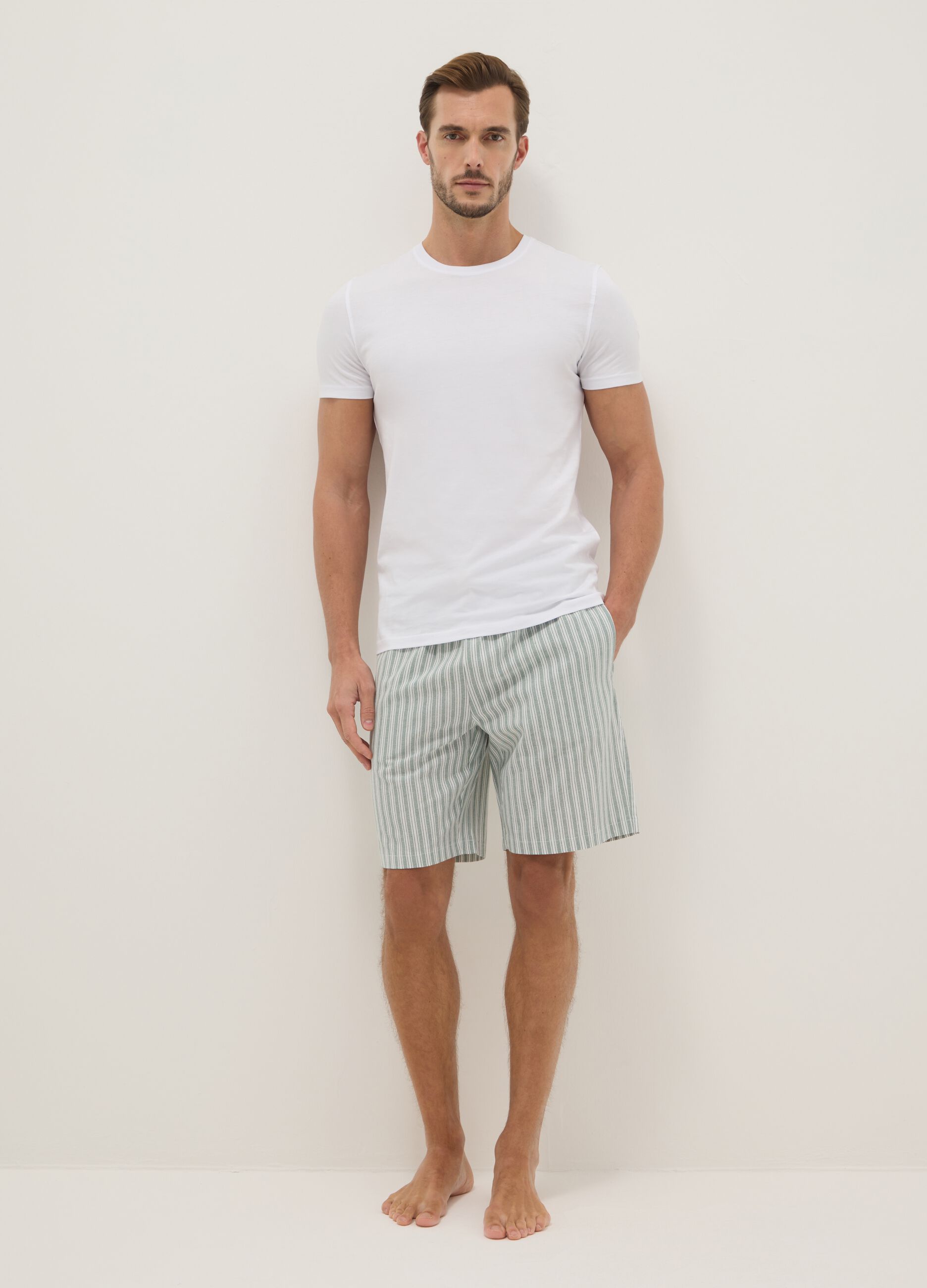 Multicoloured striped pure cotton regular fit pyjama shorts
