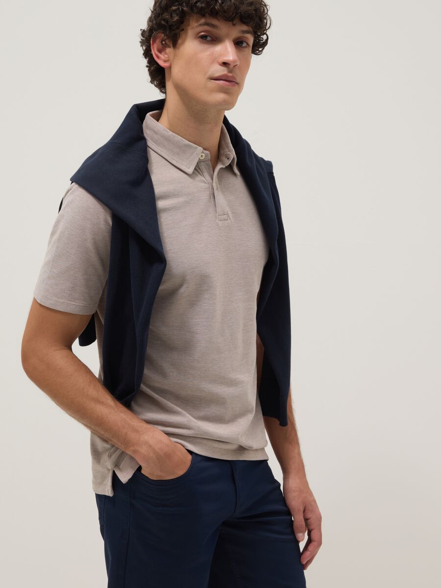 Pink short-sleeve polo shirt in pure cotton_0