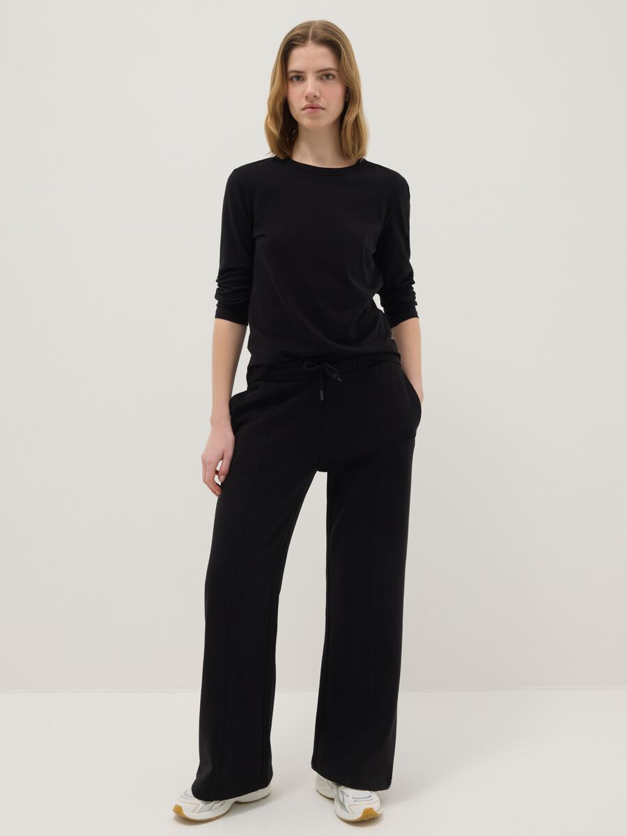 Black Cotton Blend Jogger Trousers, Regular Fit_0