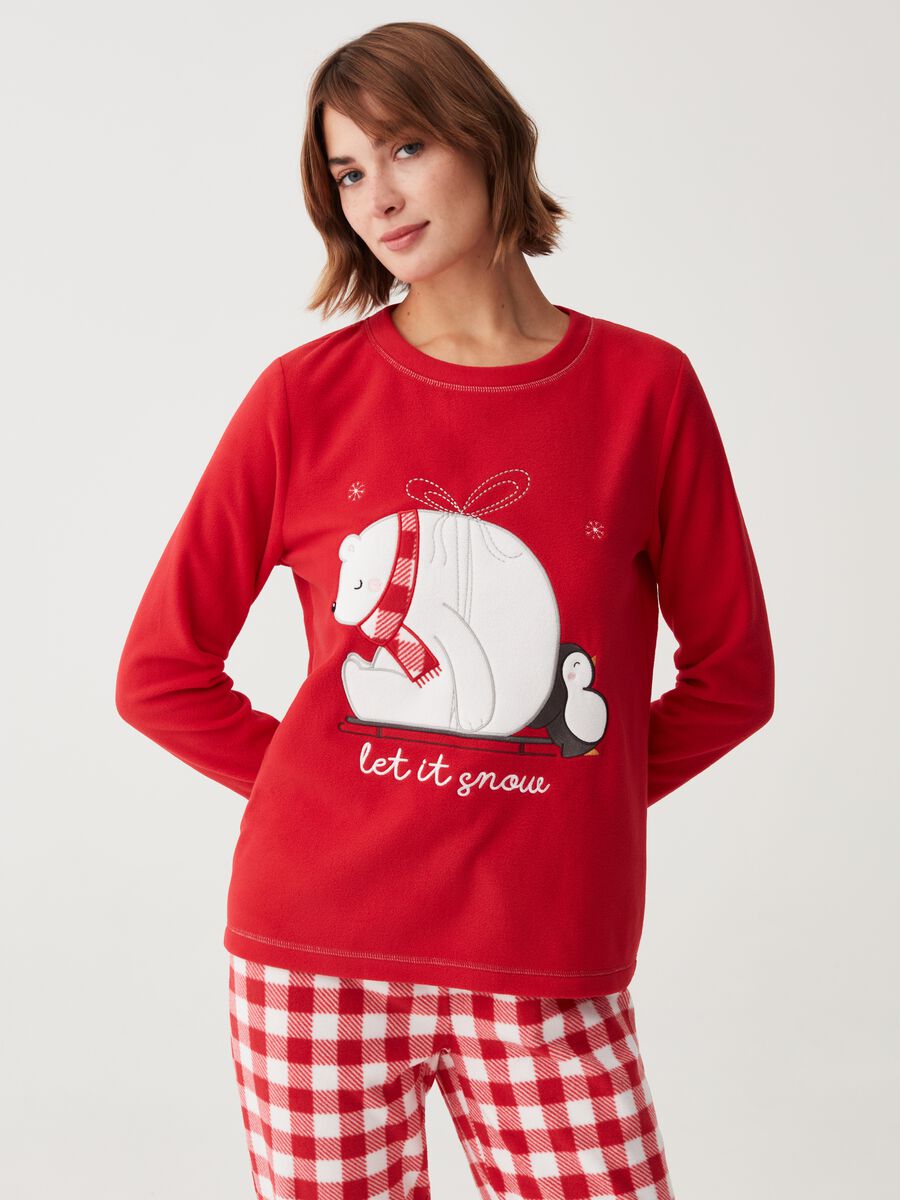 Fleece pyjamas with bear and penguin embroidery_1