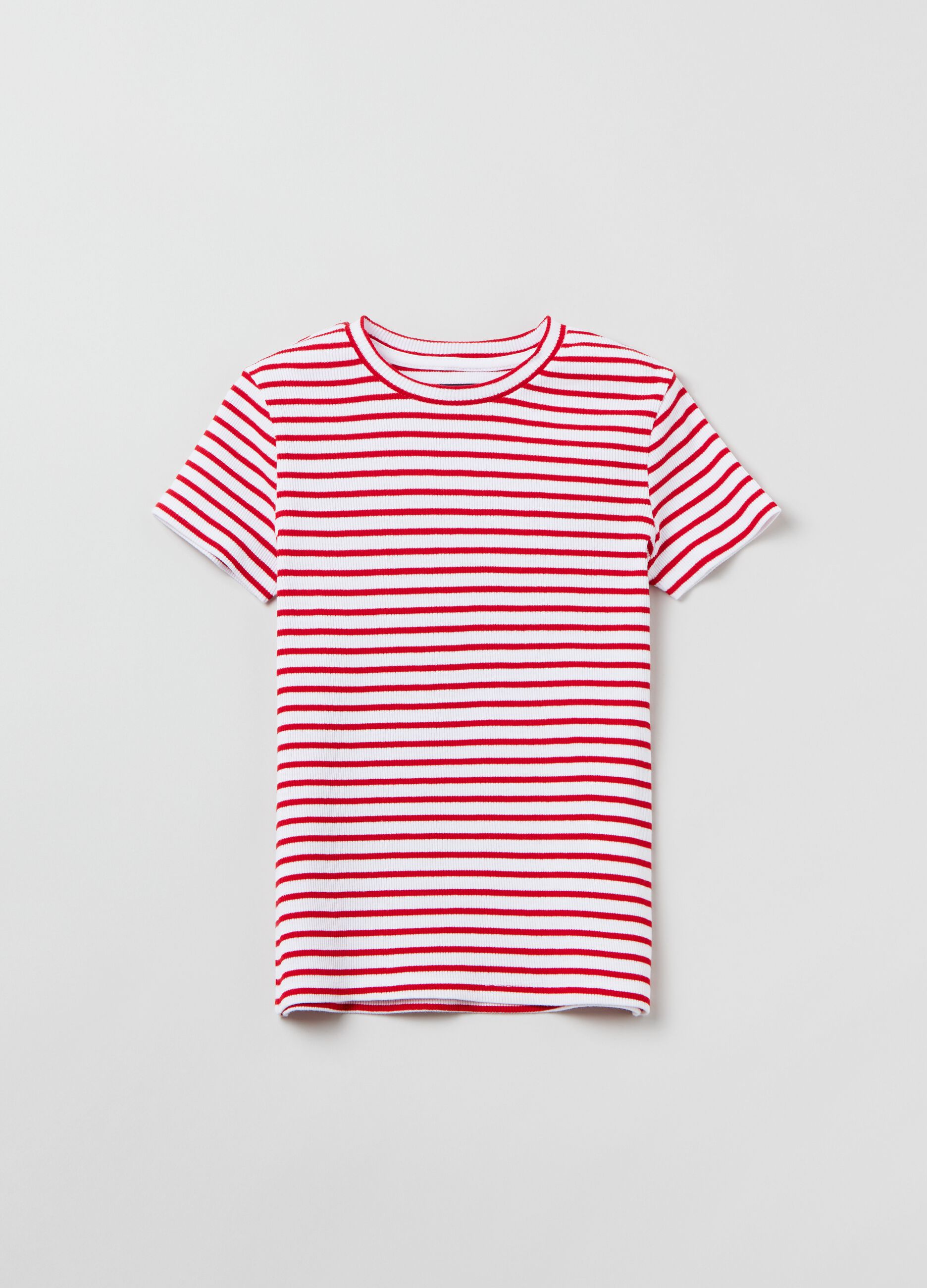 Ribbed T-shirt with striped pattern