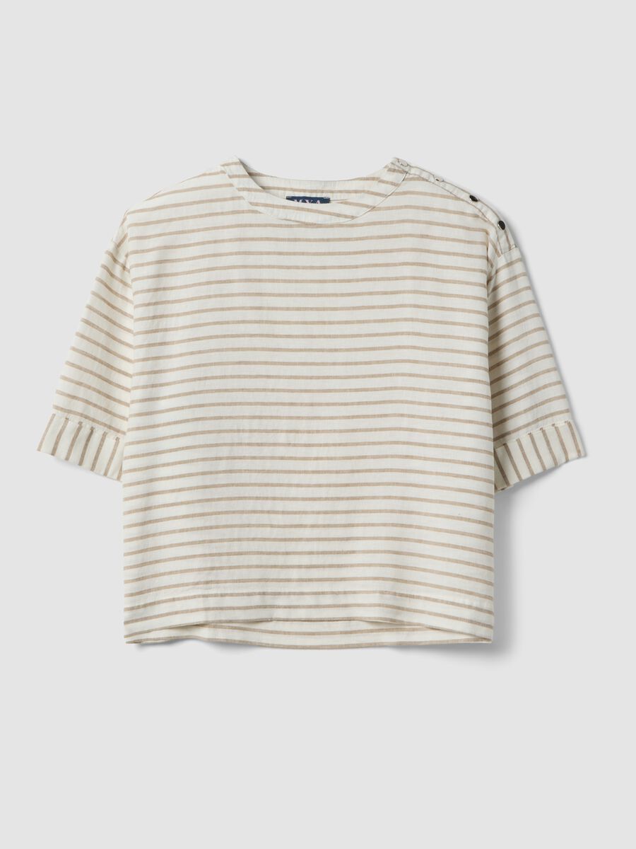 Multicolor gestreiftes Regular Fit T-Shirt aus Leinenmischung_4