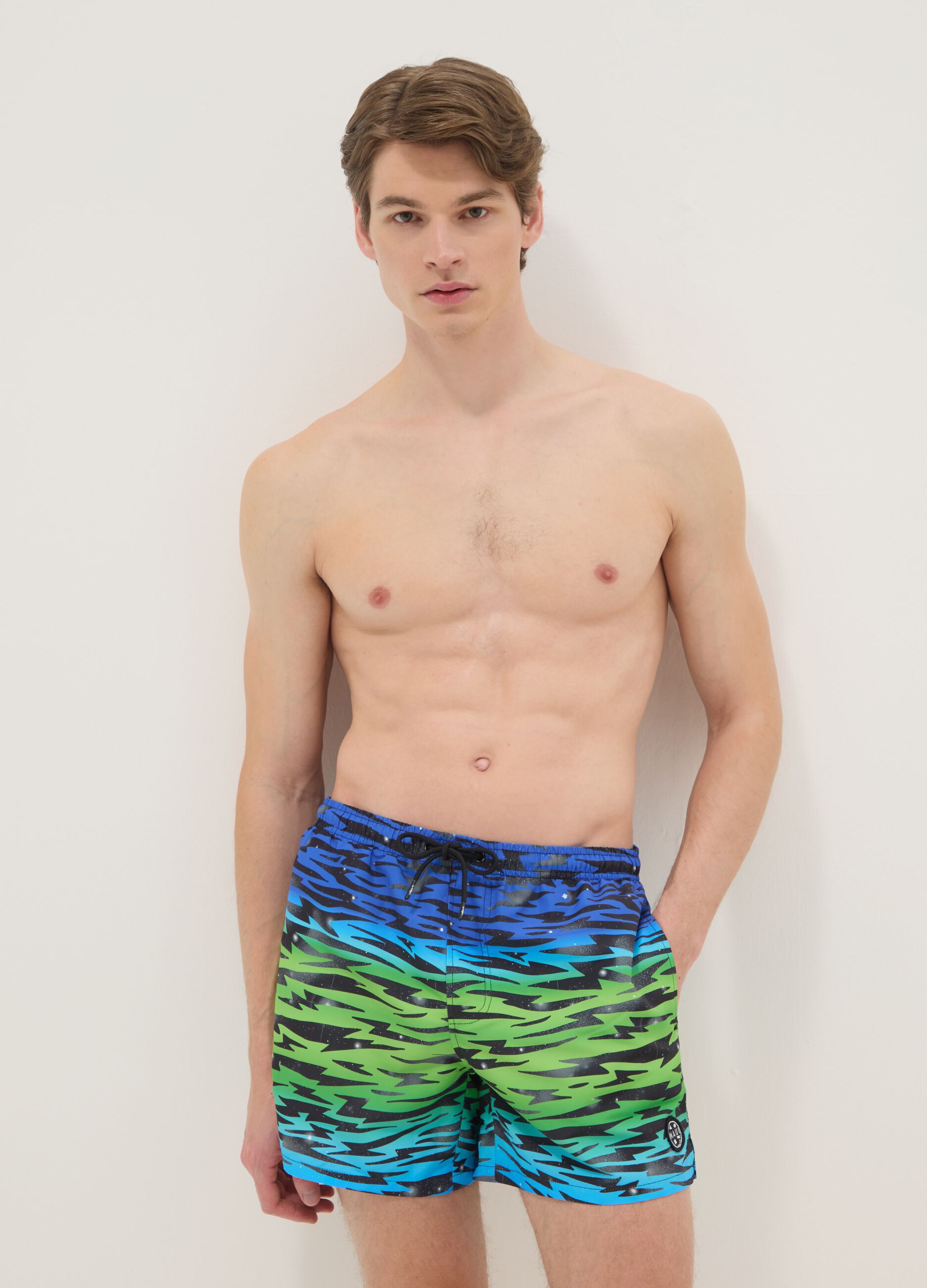 Multicolour patterned swim shorts