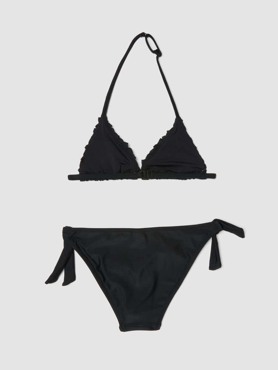 Black triangle bikini in stretch fabric with frills_1