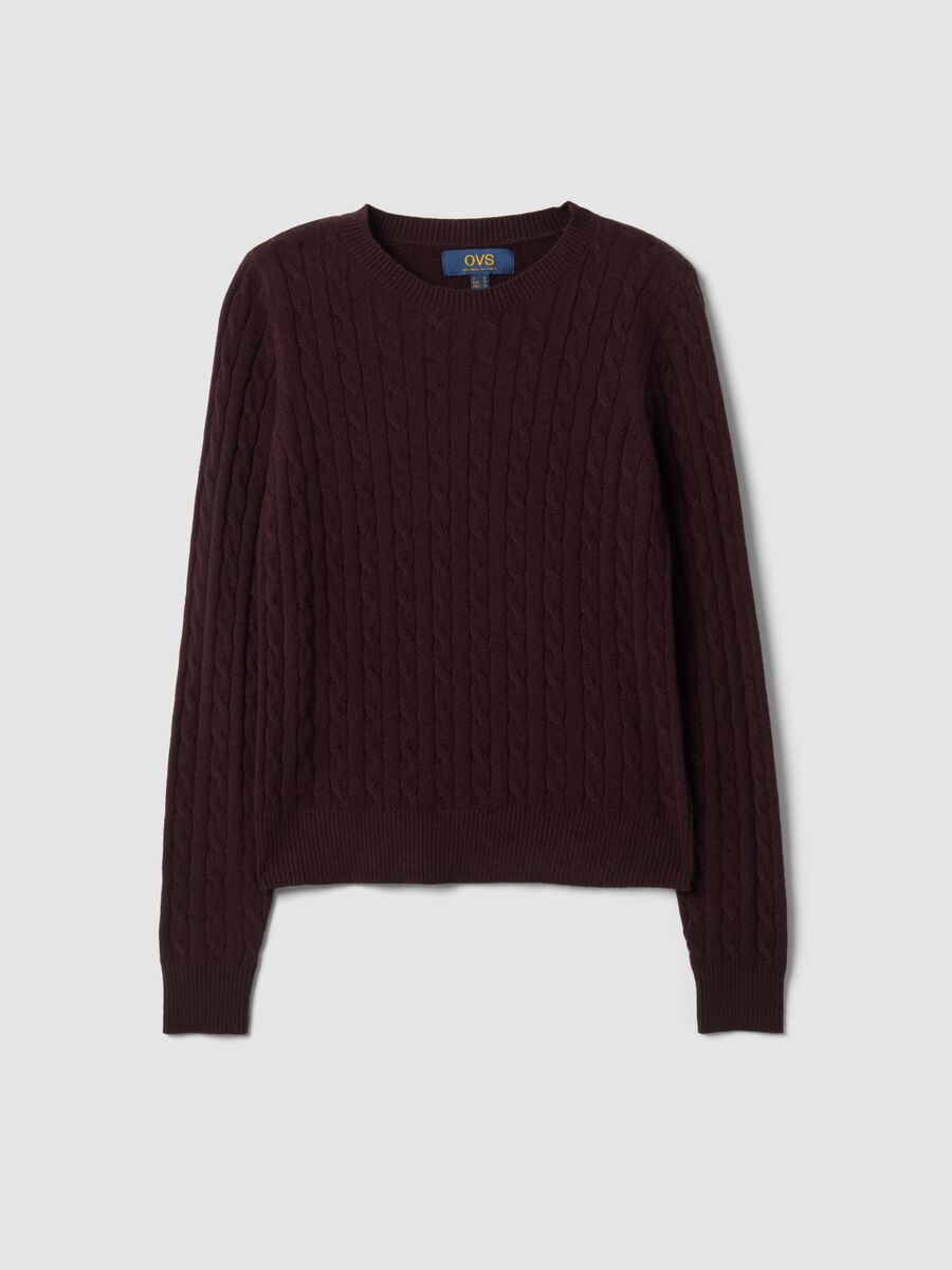 Brown cable-knit crew-neck jumper, regular fit_4