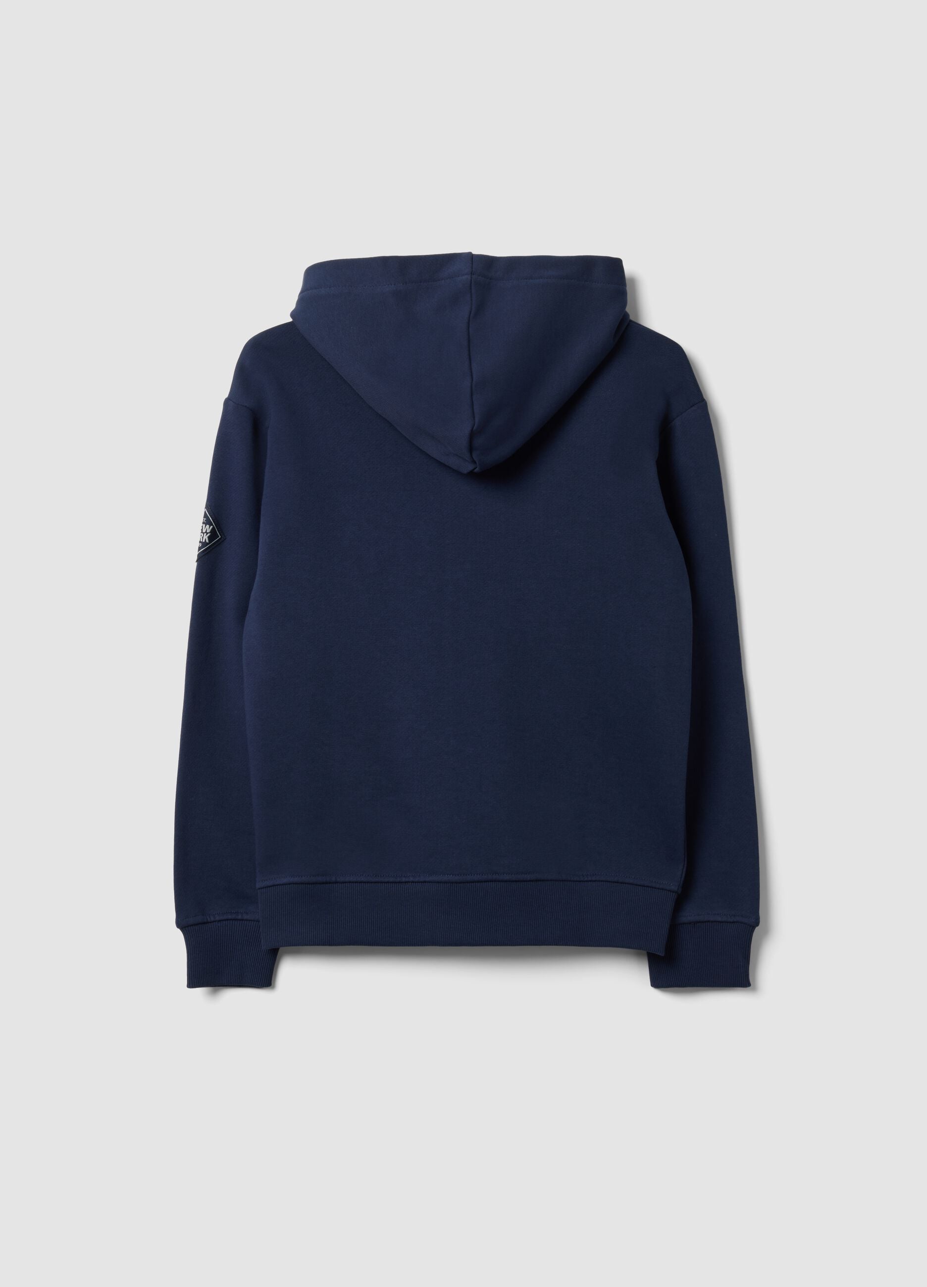 Sweatshirt azul 100% algod&atilde;o com capuz e gola redonda