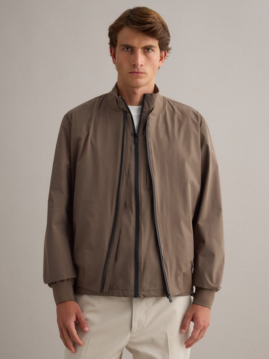 Brown regular fit bomber with full zip_1