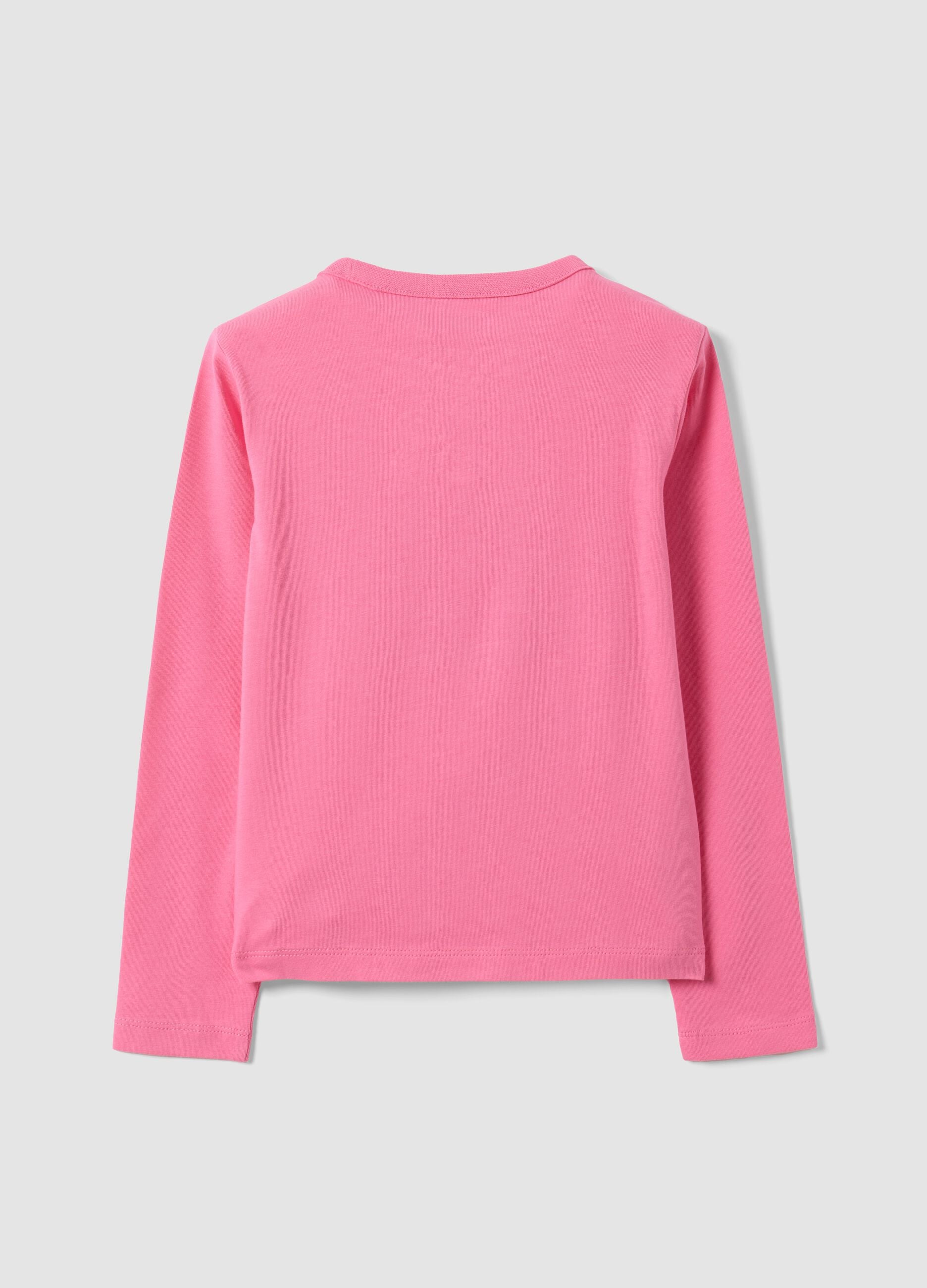 Girls&rsquo; pink stretch-cotton crew-neck printed T-shirt