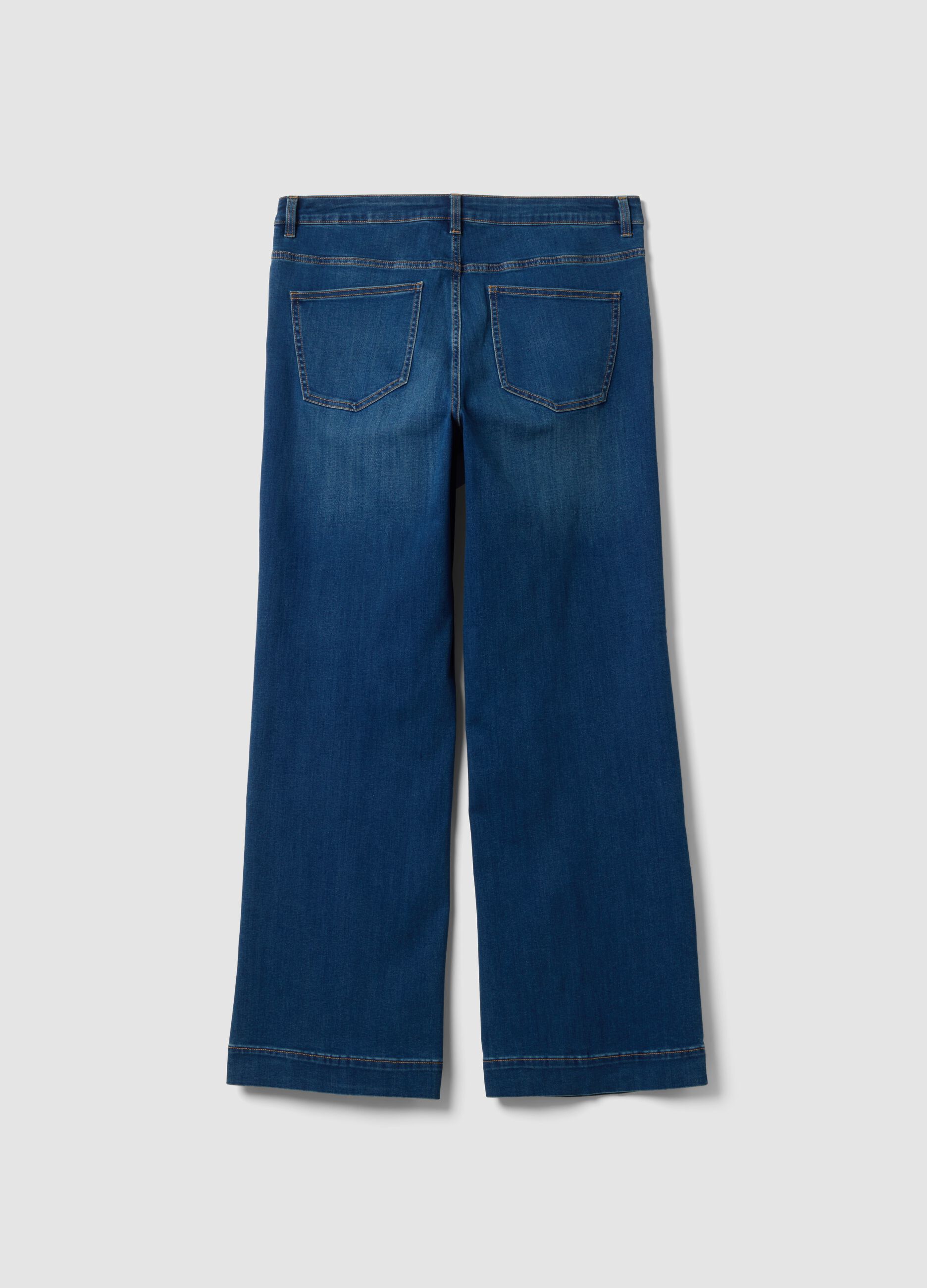 Blue cotton and stretch viscose denim jeans, bootcut fit