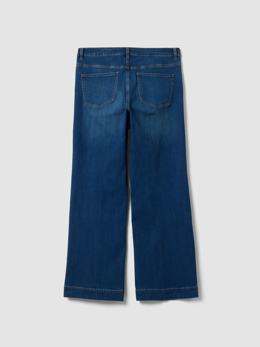 Blaue Denim-Bootcut-Jeans aus elastischem Baumwoll- und Viskosemix_1