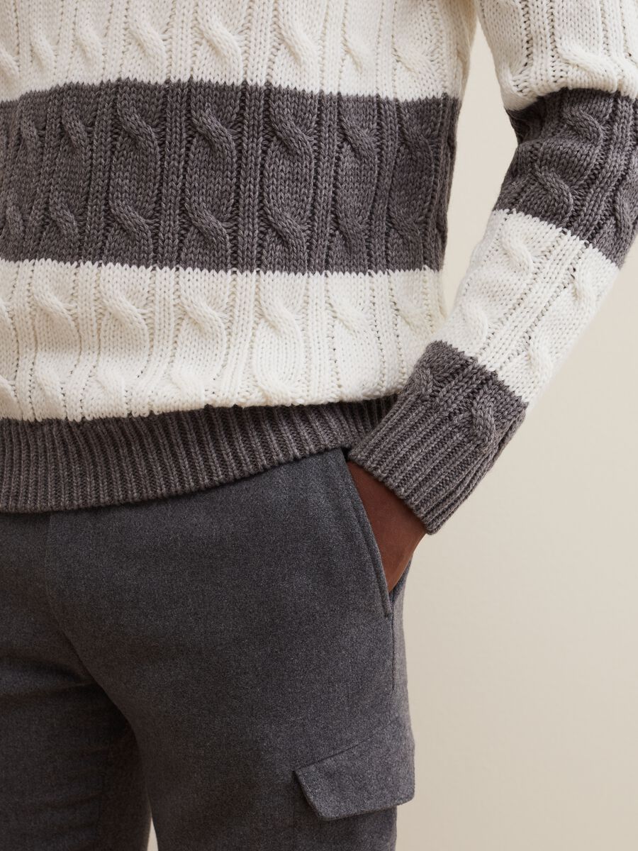 Striped pullover with cable-knit design_3