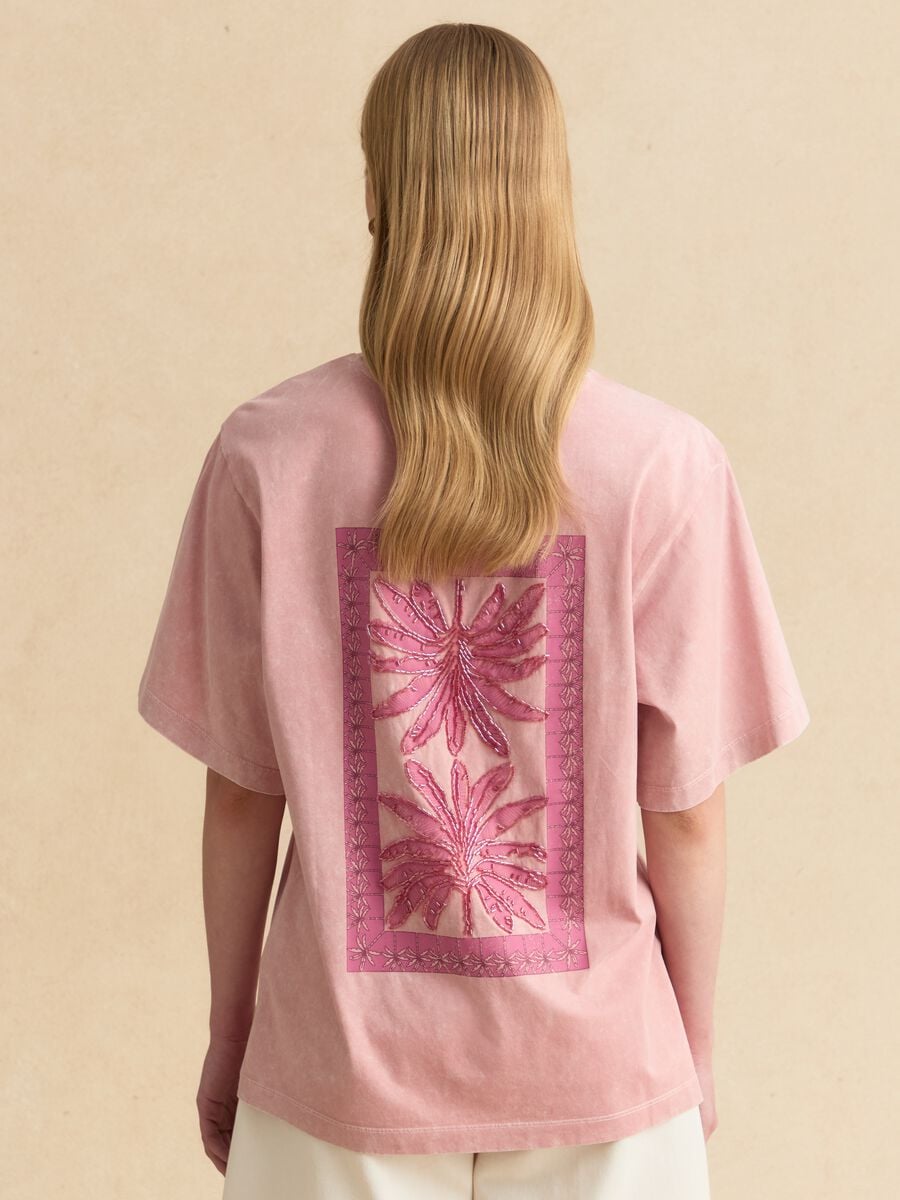 Rosa T-Shirt aus reiner Baumwolle mit Stickerei_3