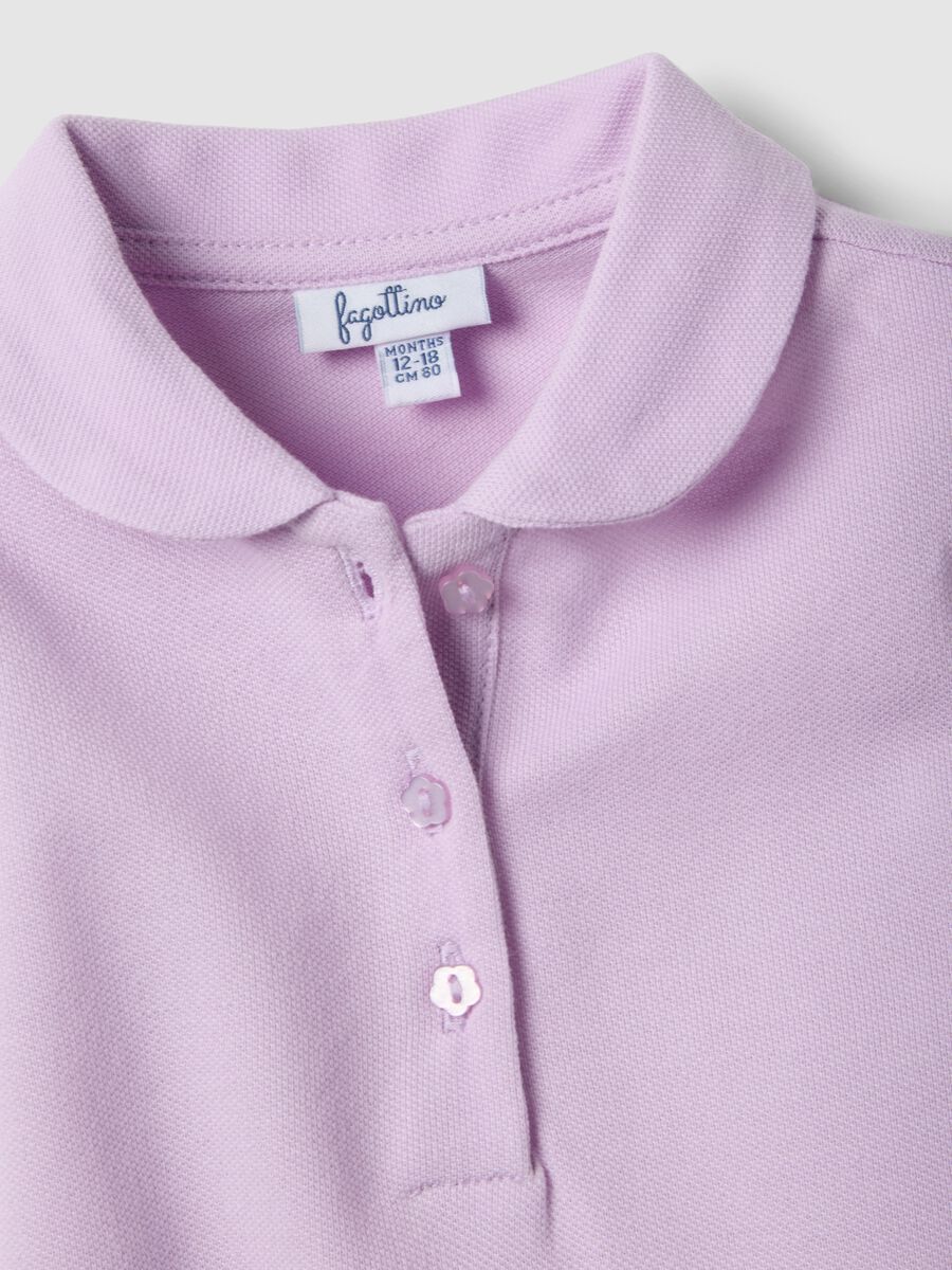 Polo in puro cotone viola da bimba regular fit con maniche arricciate_3