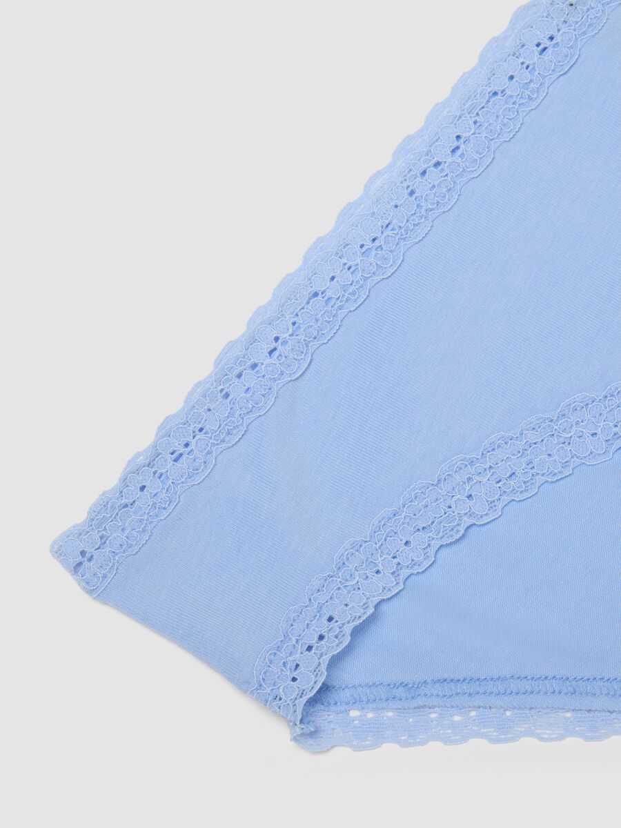 Regular Fit blaue Stretch-Baumwollslip mit Spitzen Details_1