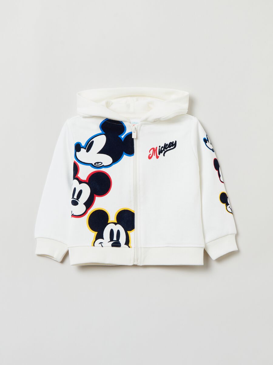 Full-zip sweatshirt with hood and Mickey Mouse print_0