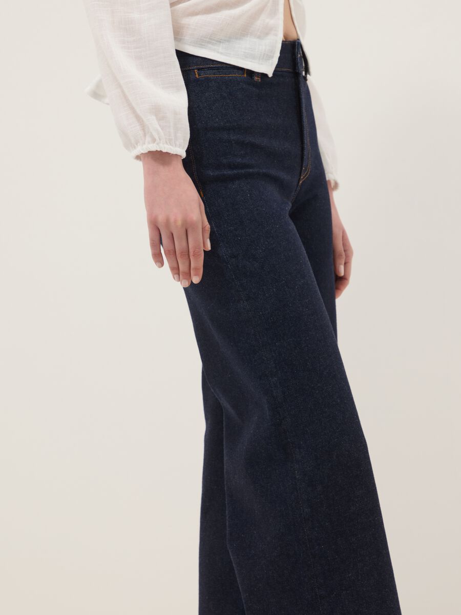 Wide leg stretch denim jeans in blue cotton_3