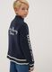 Blue zip-up cardigan with racing embroidery_0