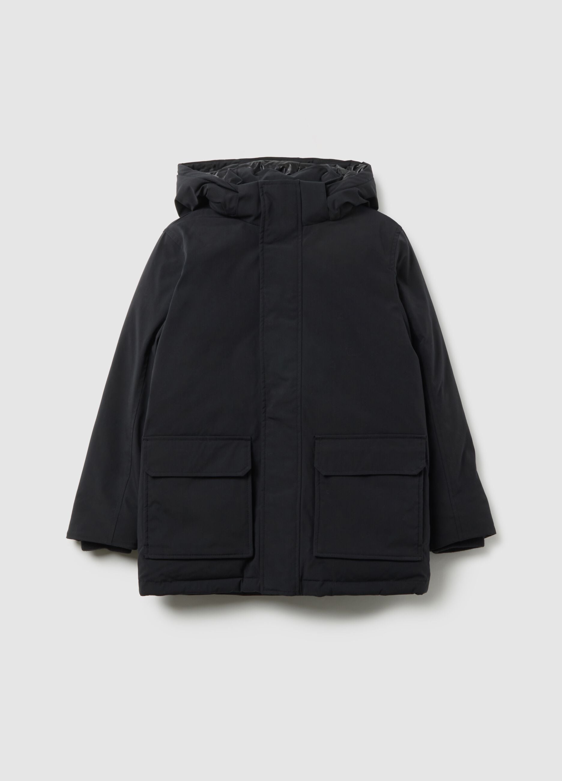Black padded jacket with hood for boys regular fit