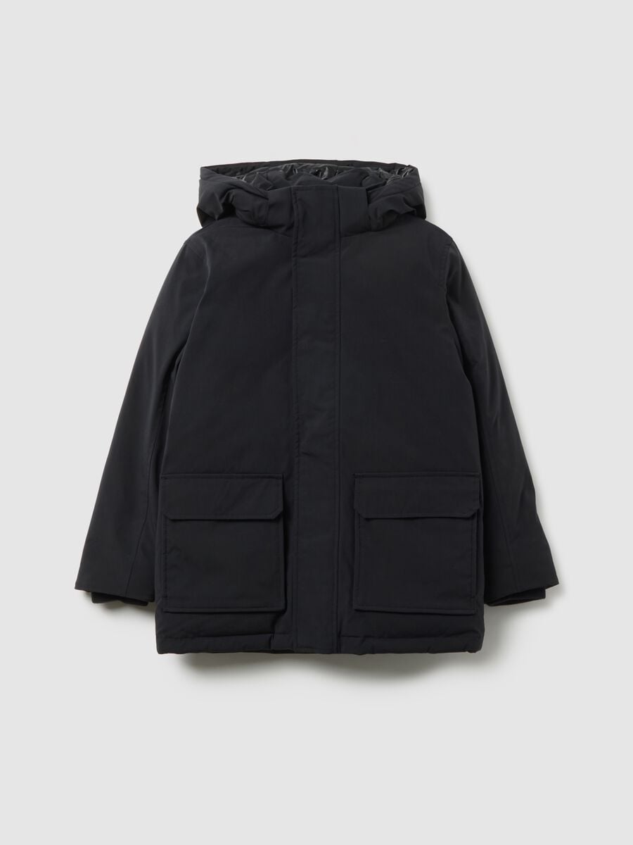 Black padded jacket with hood for boys regular fit_3