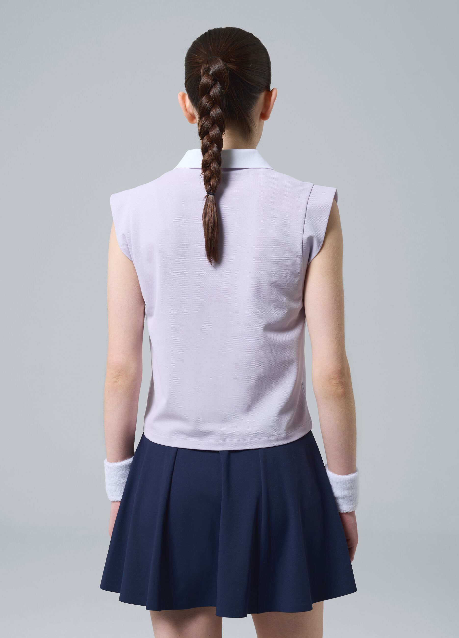 Violettes &auml;rmelloses ALTAVIA COURT Poloshirt aus Stretch-Baumwolle mit klassischem Kragen