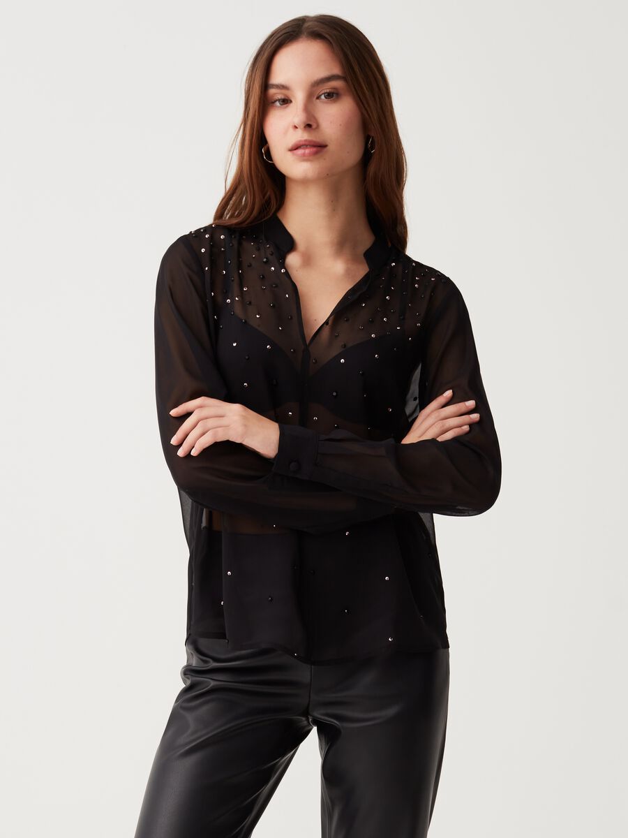 Semi-sheer blouse with sequins_0