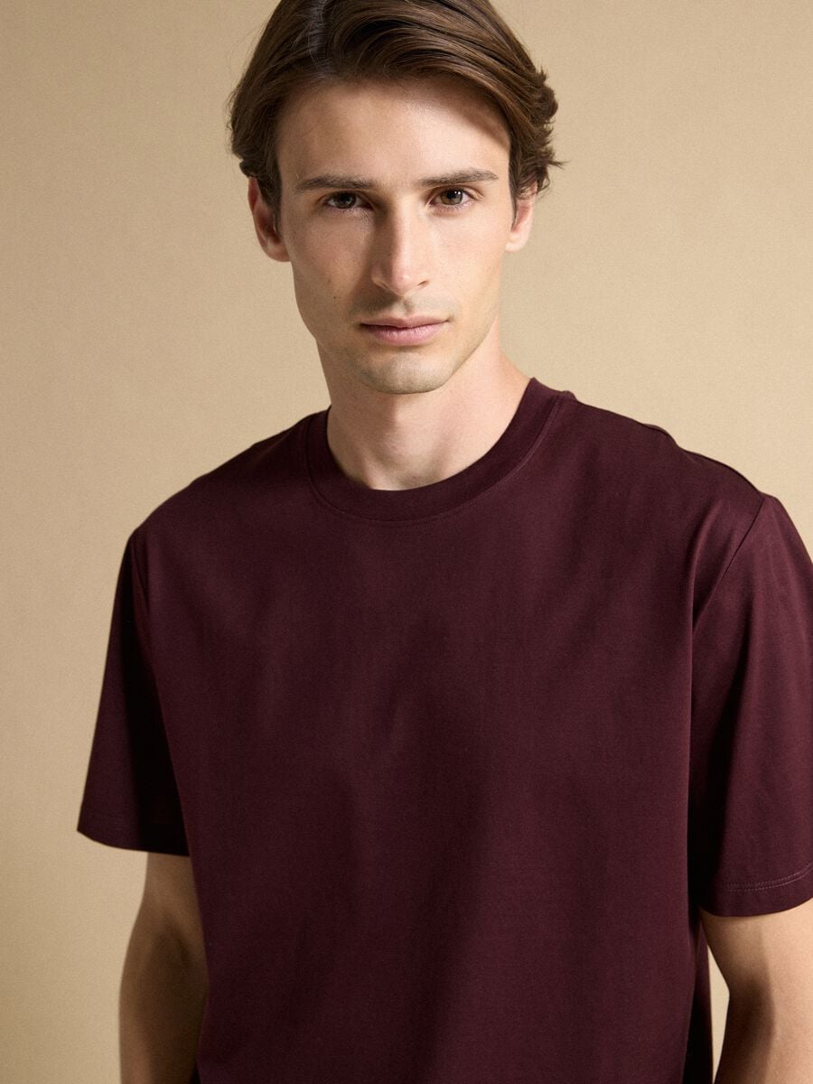 Red pure cotton jersey T-shirt with crew neck and relaxed fit_2