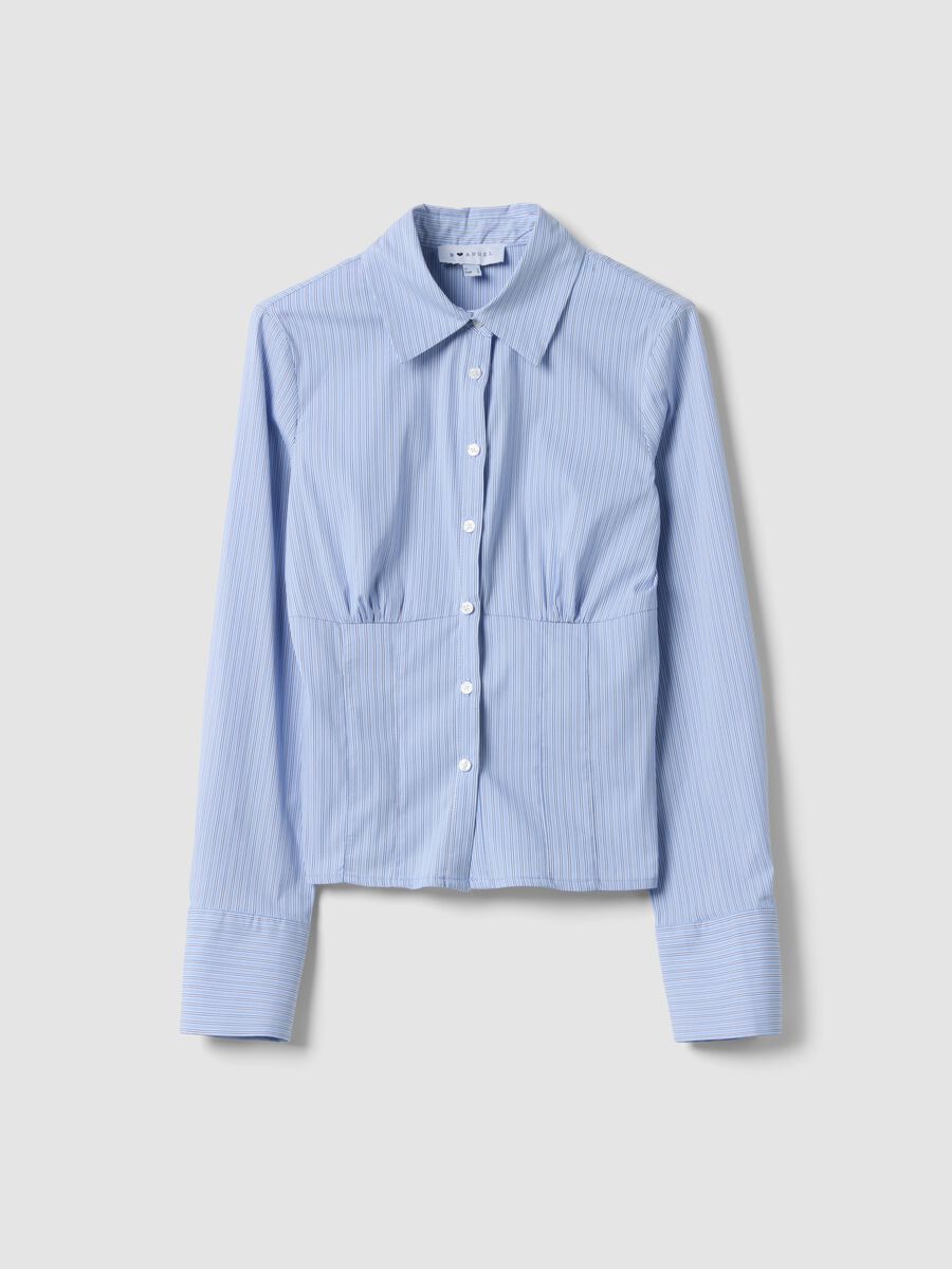 Blue striped slim-fit stretch cotton shirt_0
