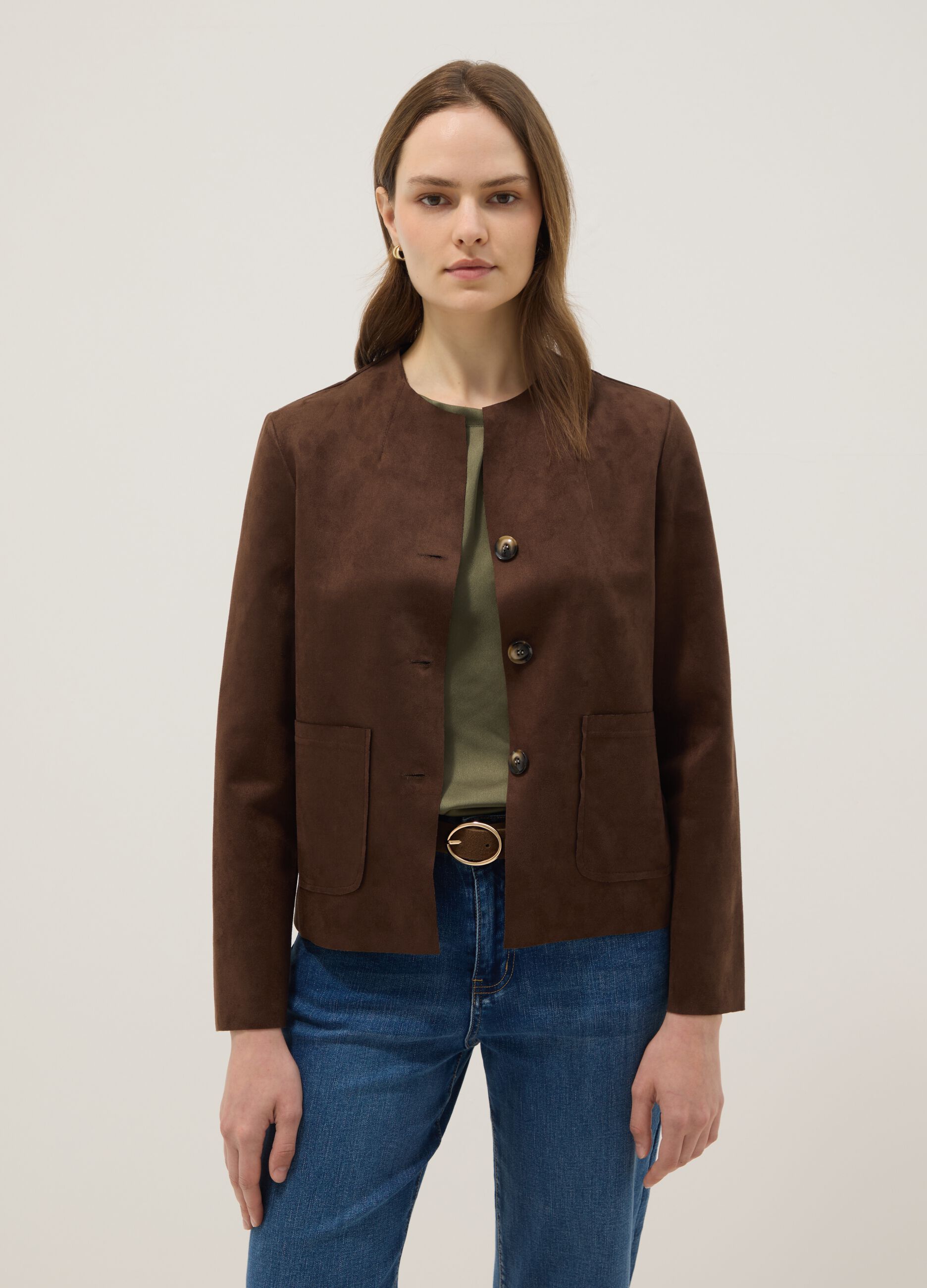 Brown regular-fit jacket with front pockets