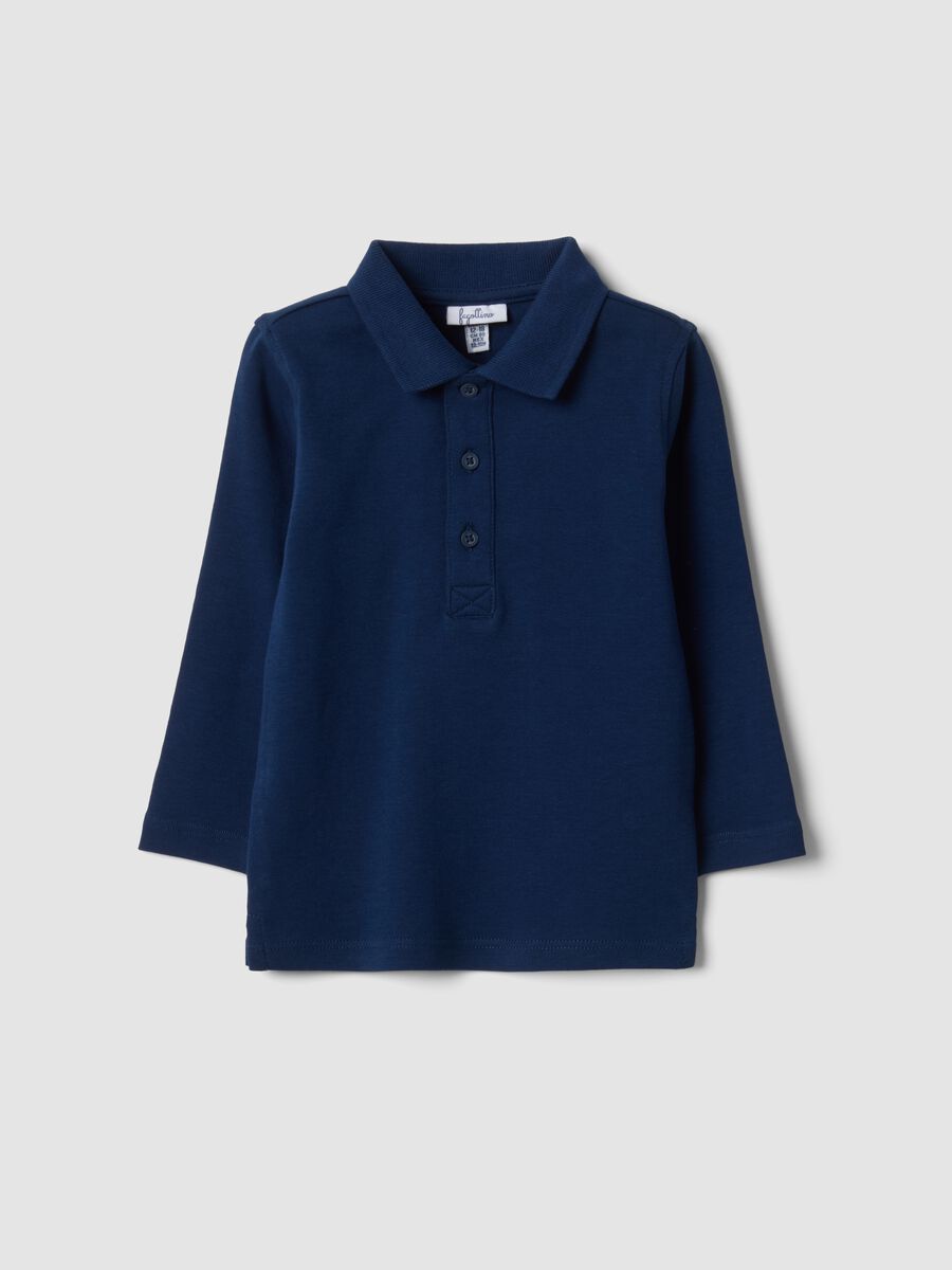 Polo blu in puro cotone organico a maniche lunghe per bimbo_0