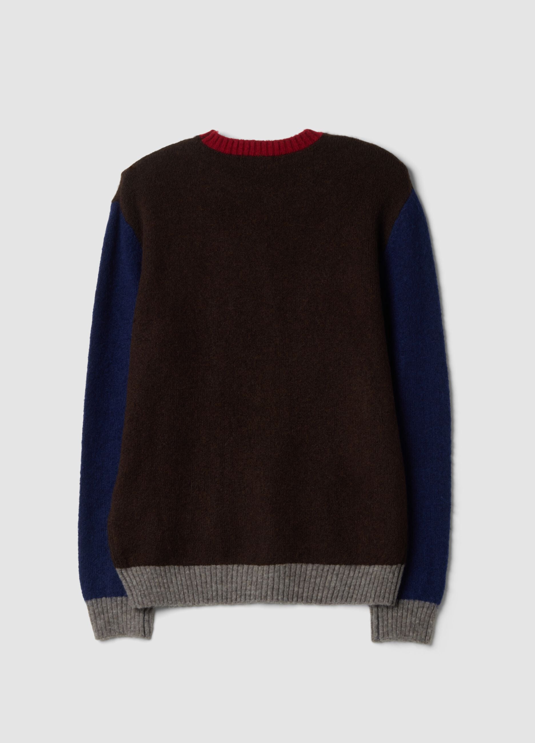 Men&rsquo;s brown crew-neck jumper in stretch wool and alpaca, regular fit
