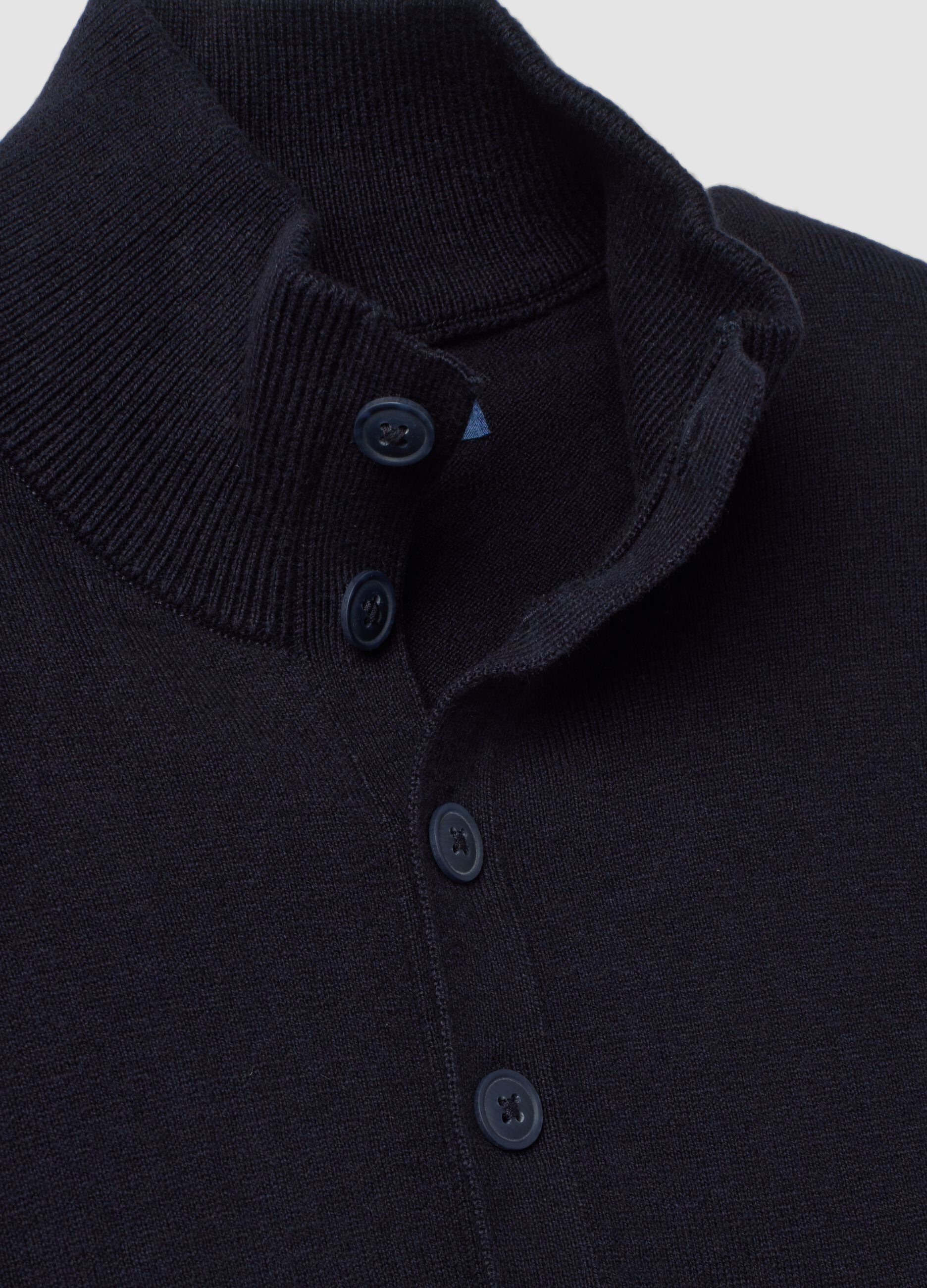 Blue cotton and cashmere blend jumper with collar
