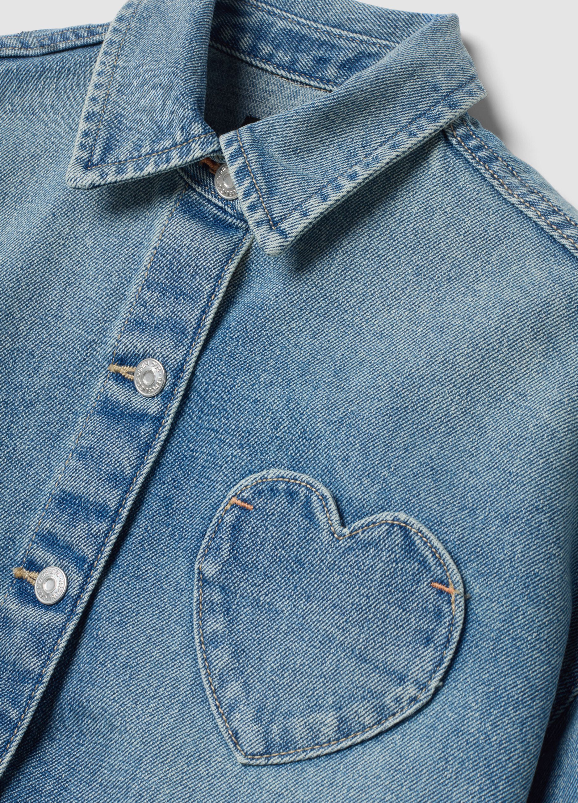 Blue cotton-viscose blend denim shirt with heart pocket, regular fit