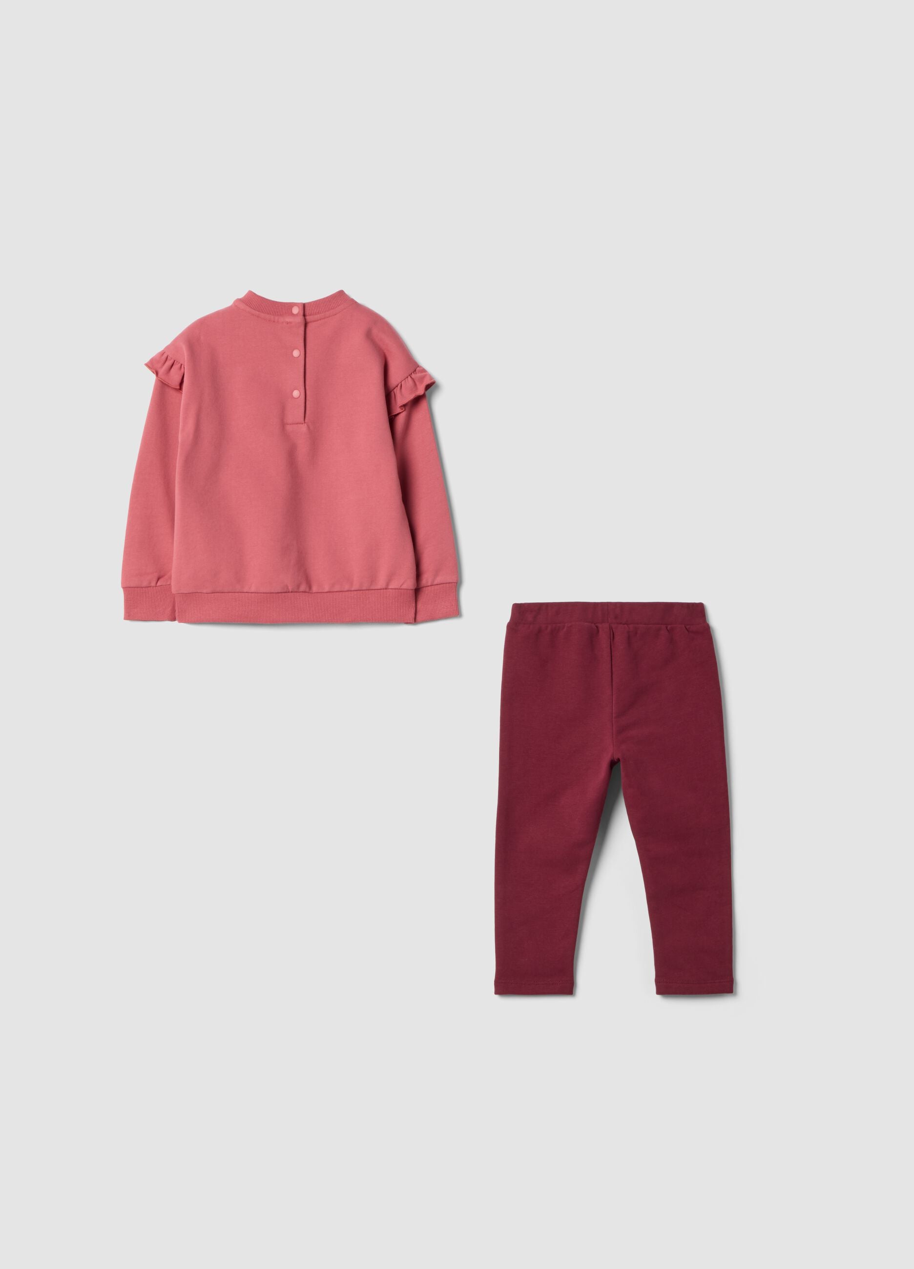 Completo rosa in cotone organico elasticizzato con stampa Bambi