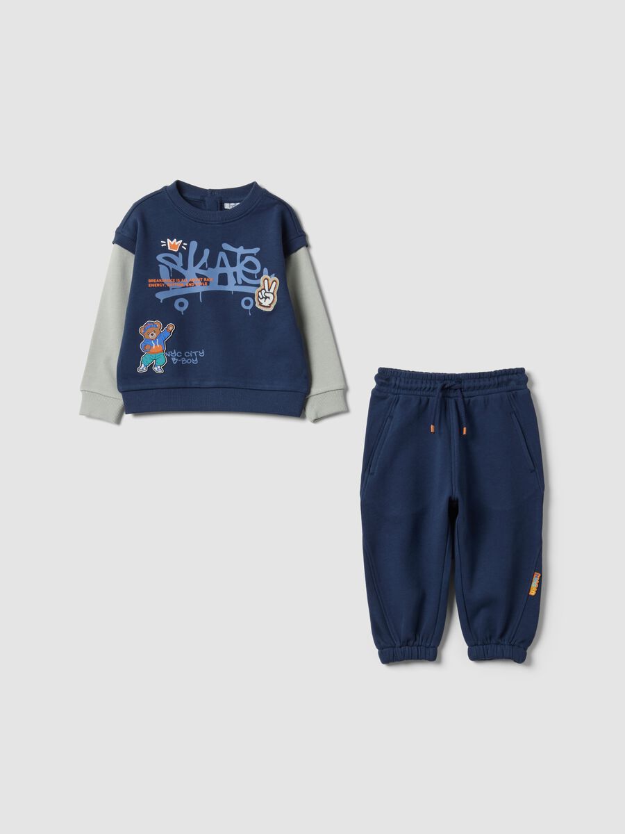 Blaues Jogging-Set aus reiner Baumwolle f&uuml;r Babyjungen mit Skate-Print_0