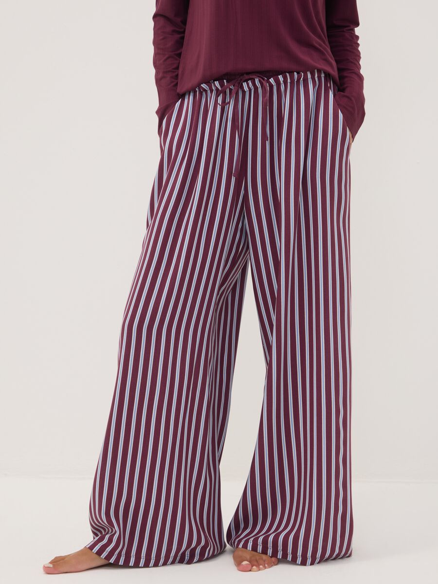 Purple pure viscose striped pyjama trousers_1