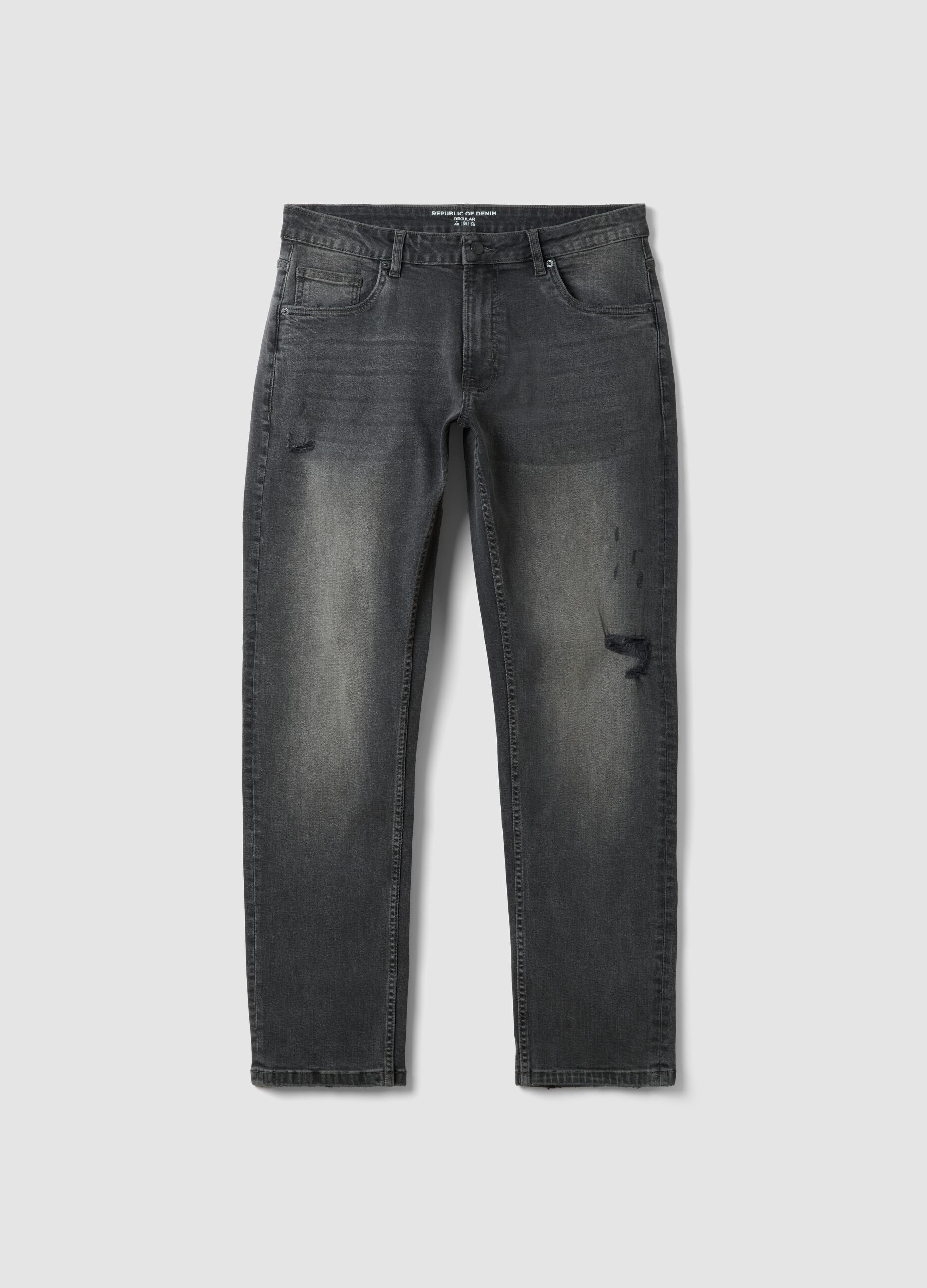 Graue Regular-Fit-Jeans aus Stretch-Baumwoll-Denim