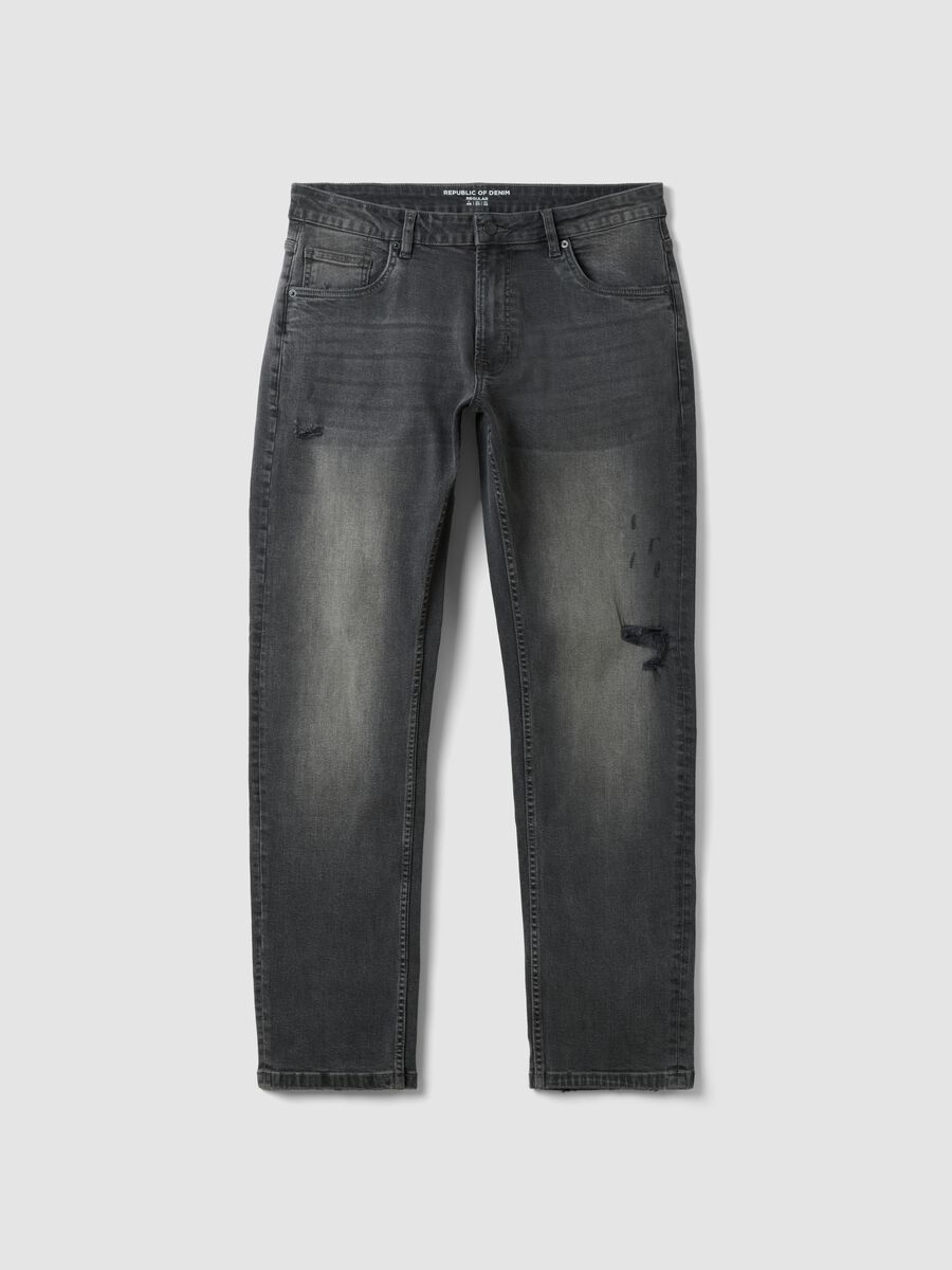 Graue Regular-Fit-Jeans aus Stretch-Baumwoll-Denim_0