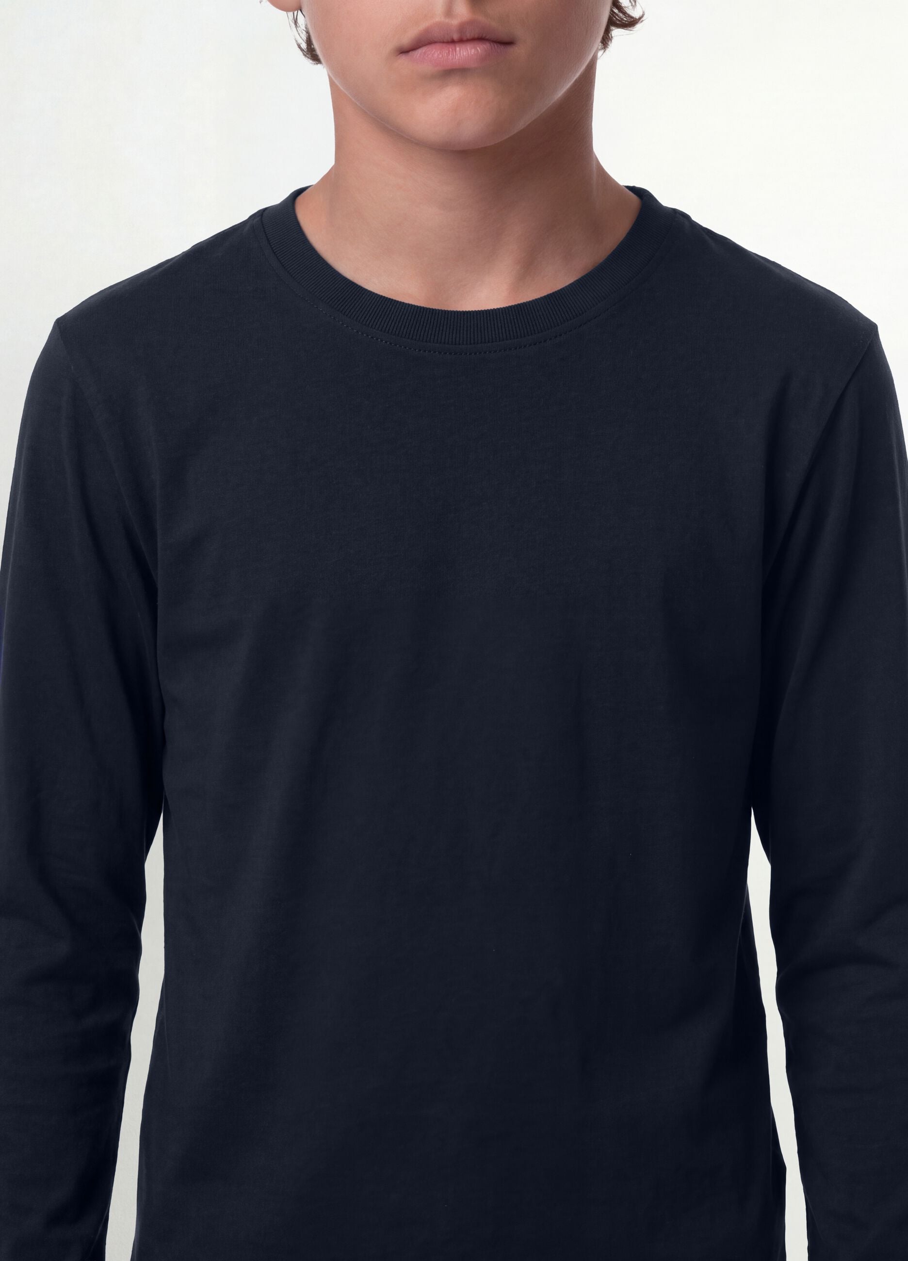 Blue long-sleeved pure organic cotton regular fit T-shirt for boys
