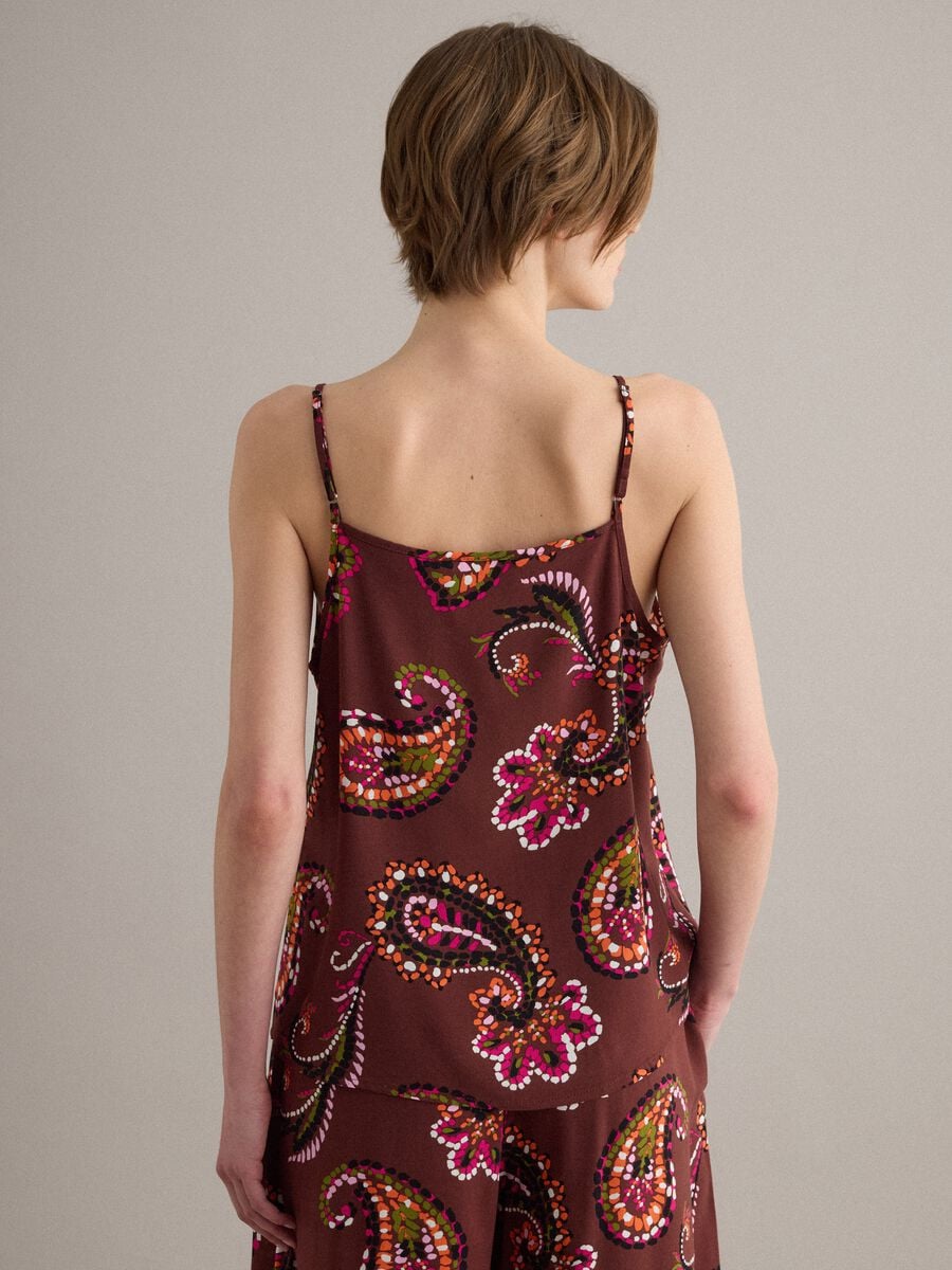 Braunes Tanktop aus reiner Viskose mit Paisley-Print_3