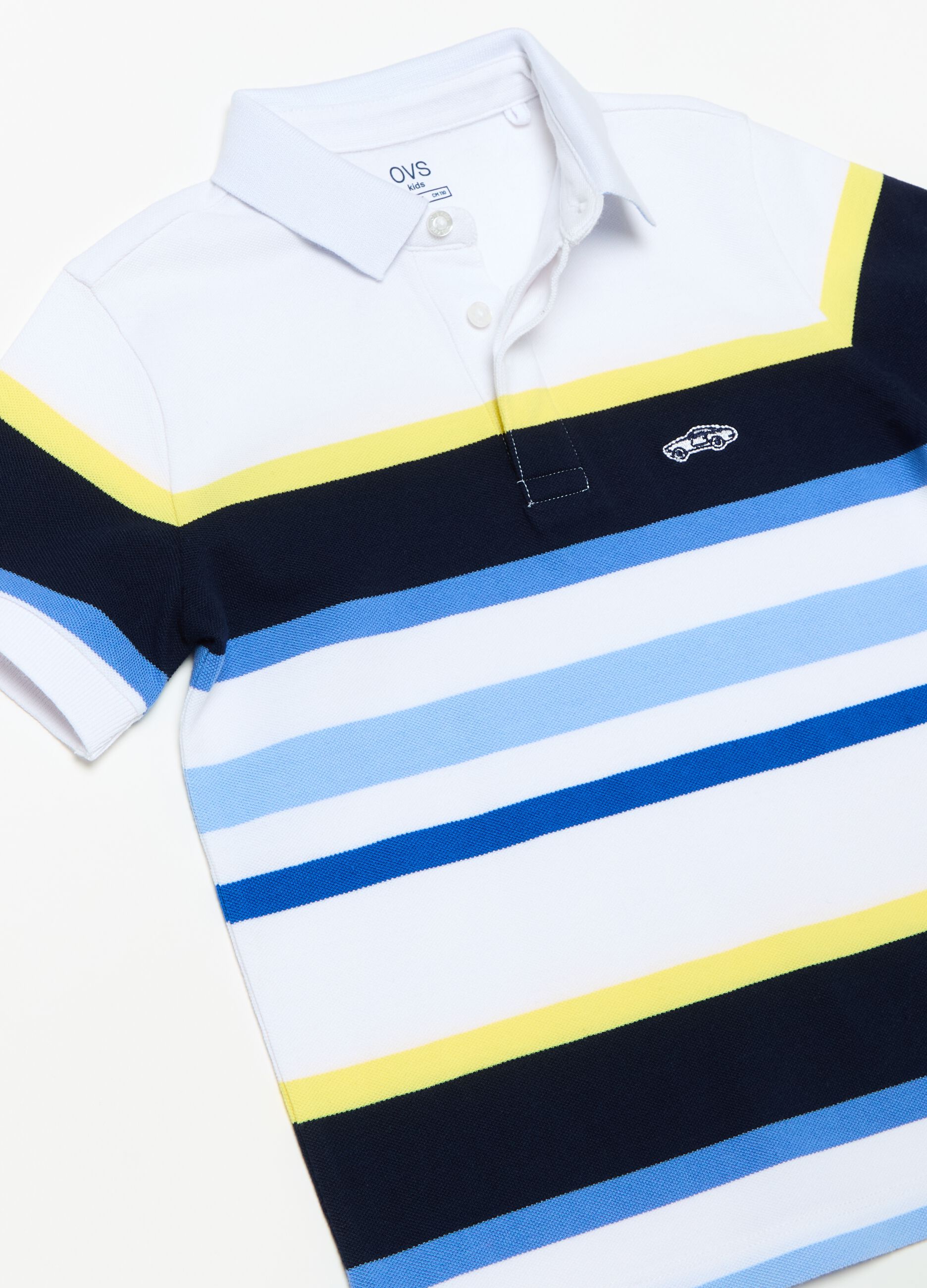 Striped piquet polo shirt with car embroidery