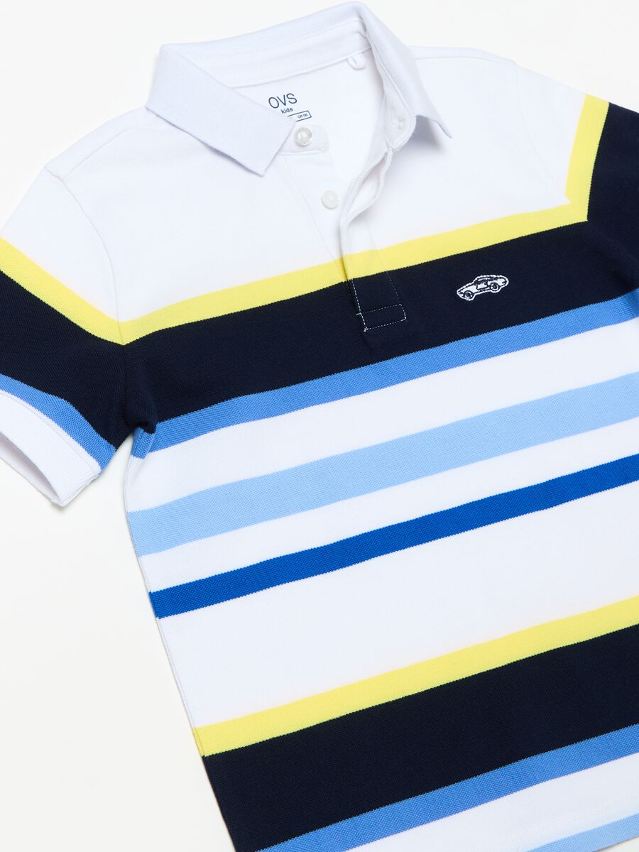 Striped piquet polo shirt with car embroidery_2