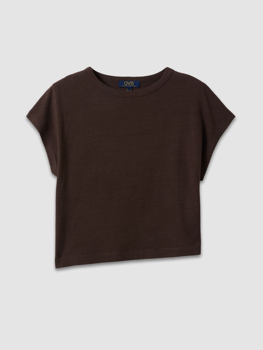 Brown cotton-linen blend short-sleeve T-shirt, regular fit_0