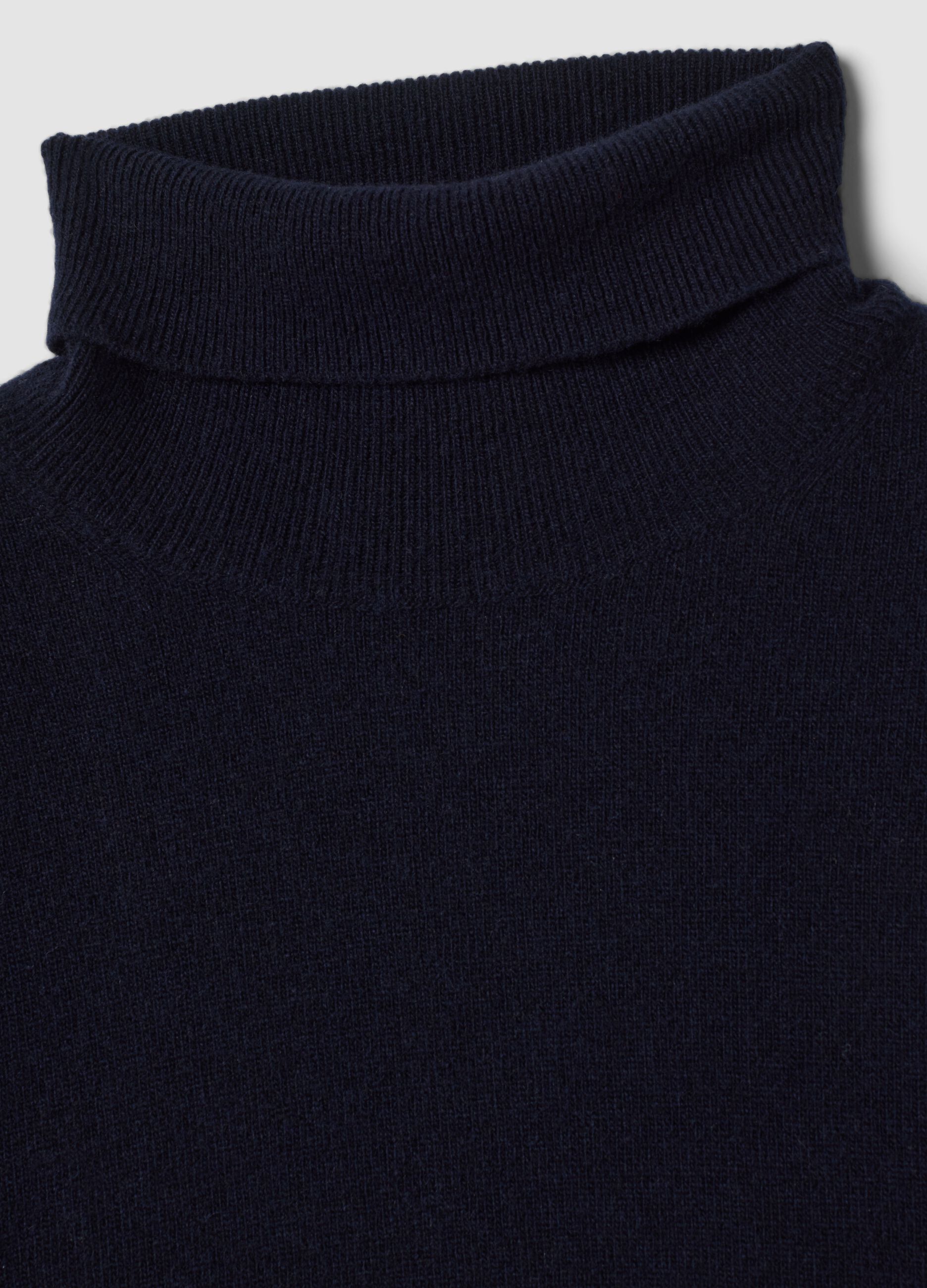 Navy blue pure lambswool roll-neck jumper